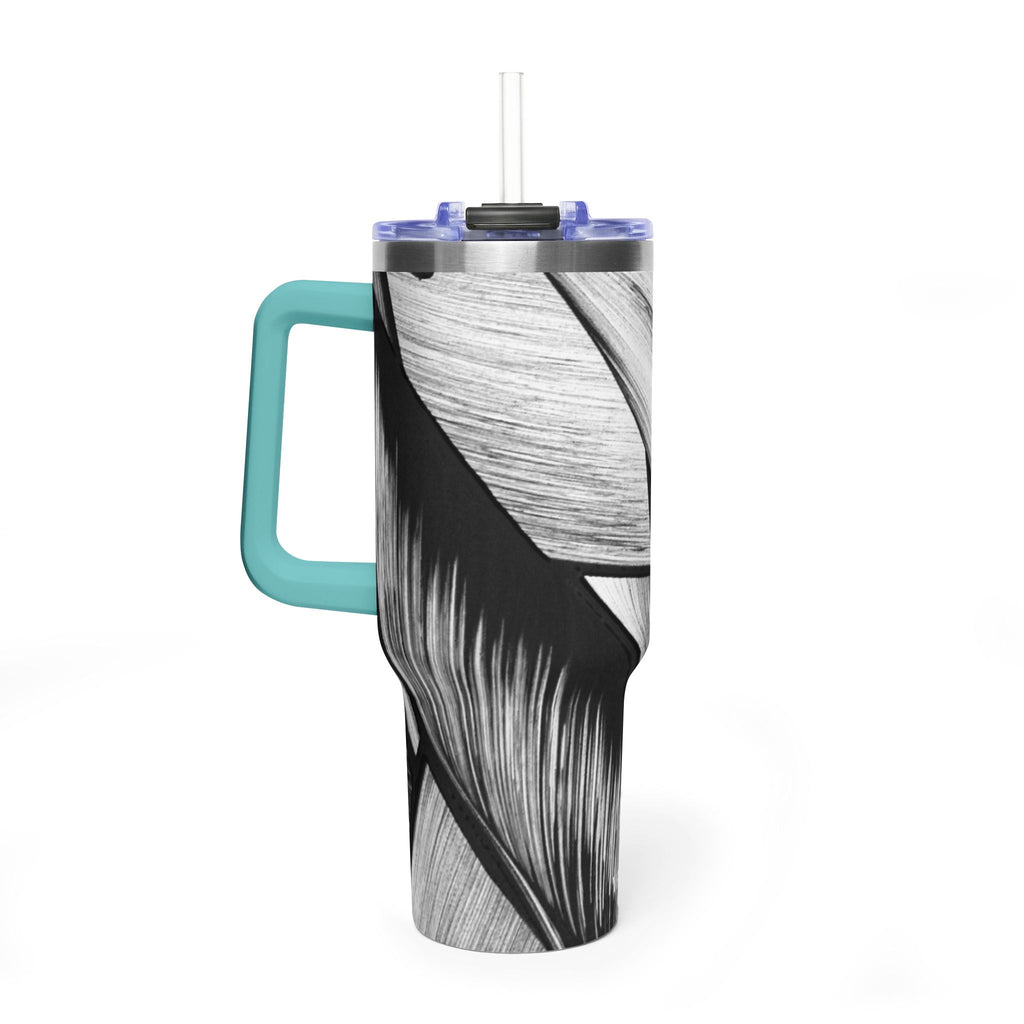 40oz Black & White Tropical Leaf Thermal Tumbler
