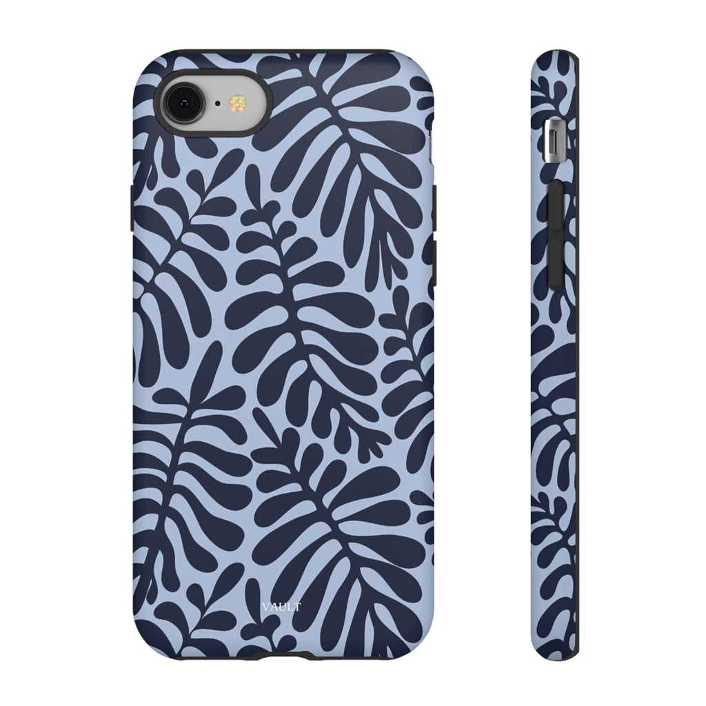 Floral Fern Tough Phone Case – Navy Blue on Light Blue, Protective Slim Cover