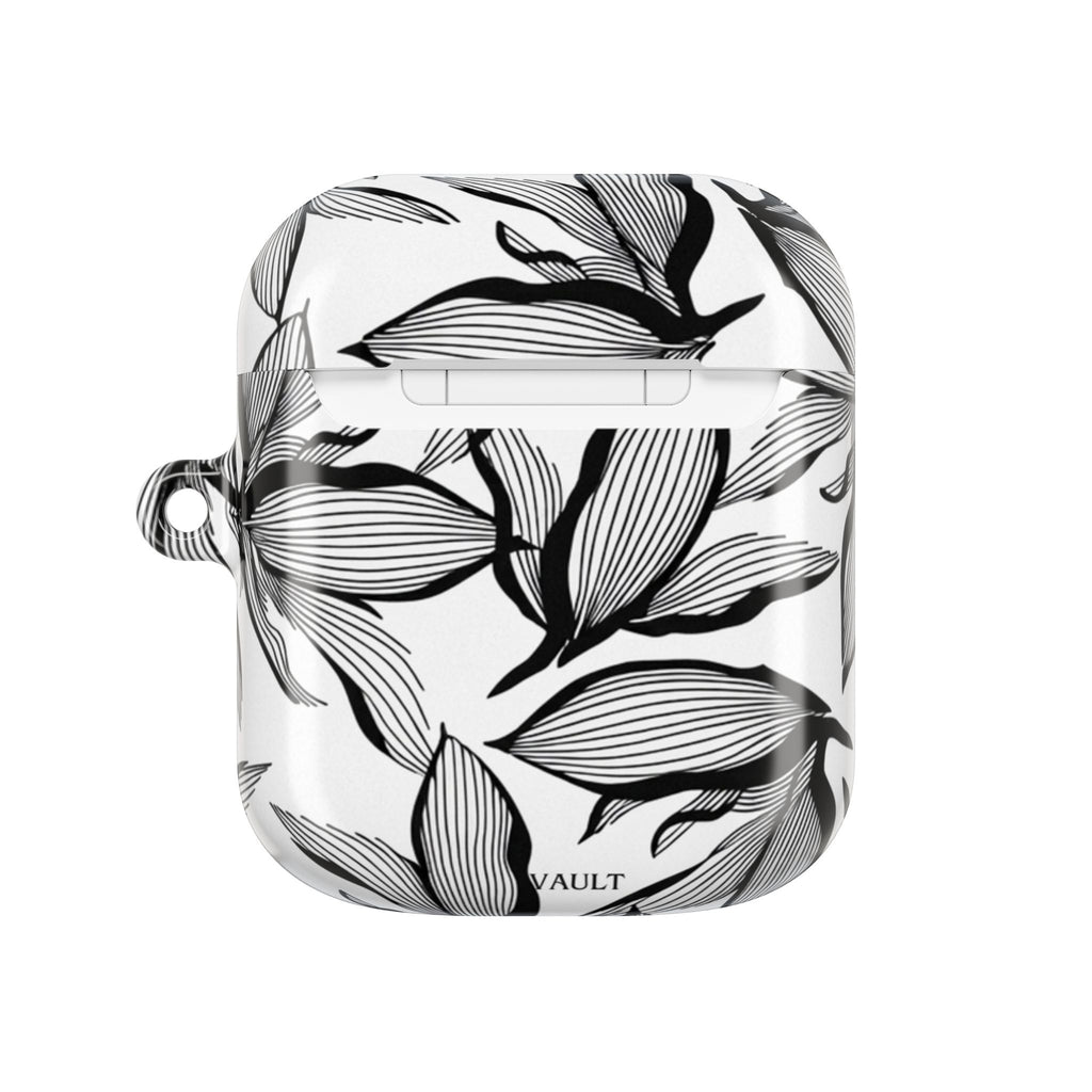 Floral Monochrome AirPod Case — Black & White Leaf Pattern