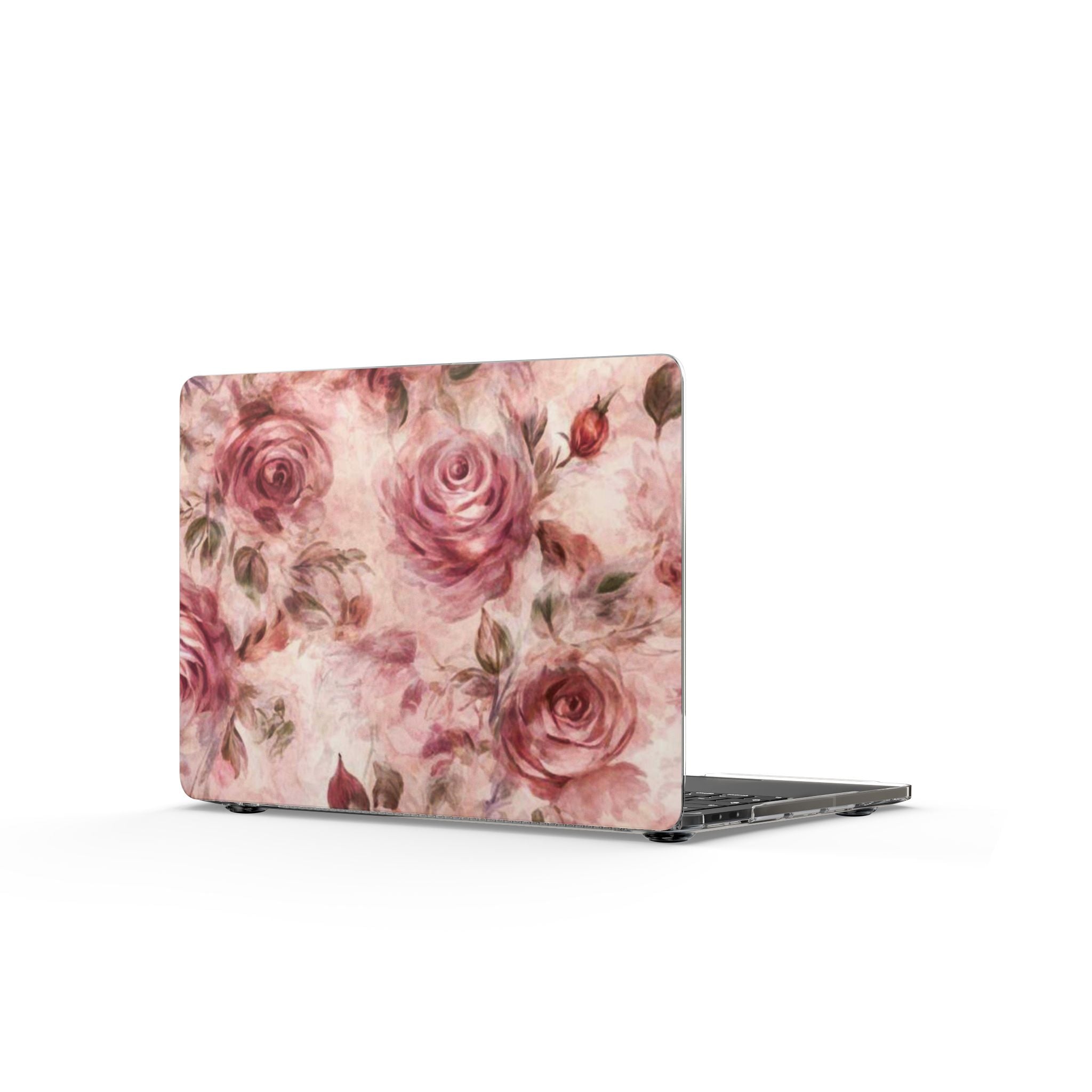 Floral Rose Clear MacBook Case — Vintage Pink Watercolor Roses Laptop Cover