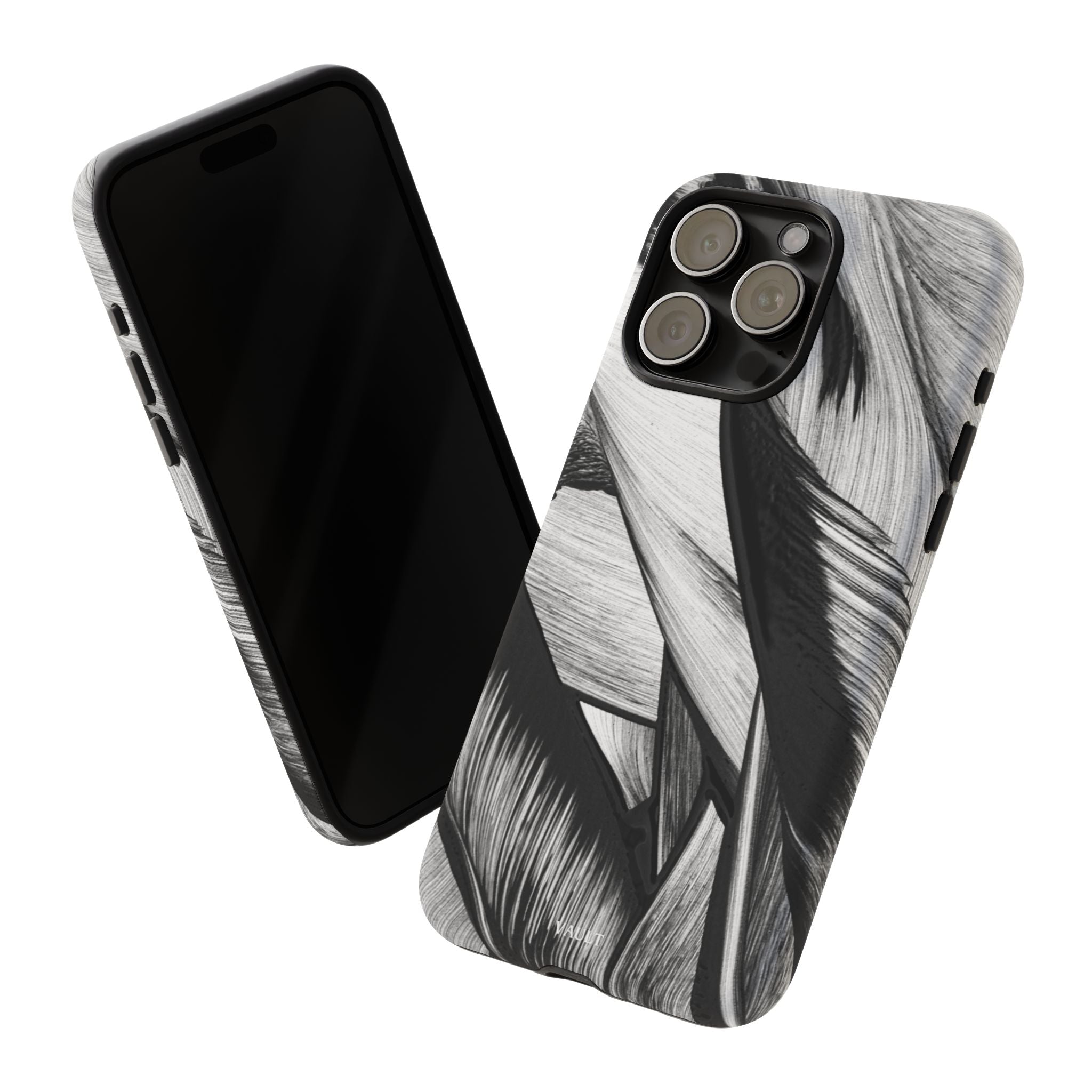 Monochrome Tropical Leaf Tough Phone Case — Black & White Botanical Protective Cover