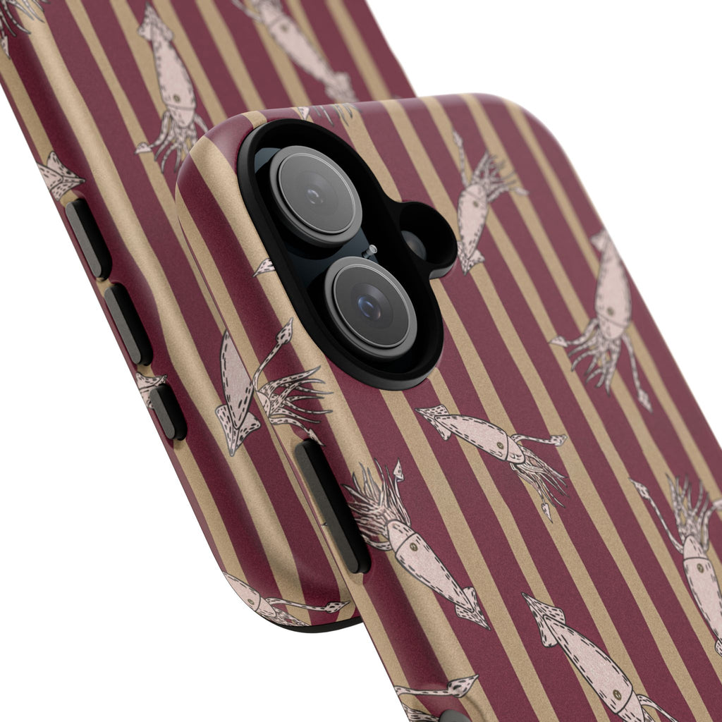 Phone Case - Vintage Shrimp Pattern on Burgundy Stripes