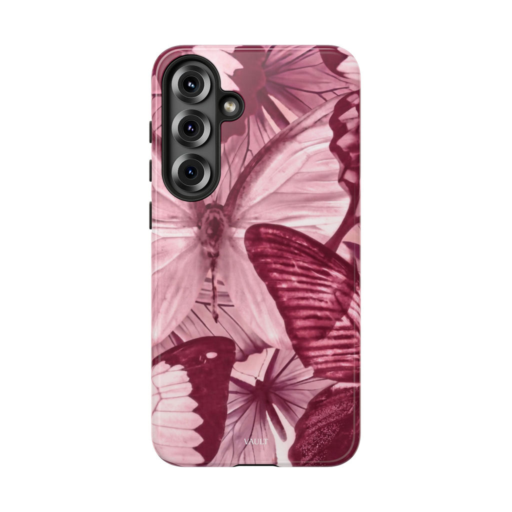 Butterfly Tough Phone Case — Vintage Pink Floral Protective Cover