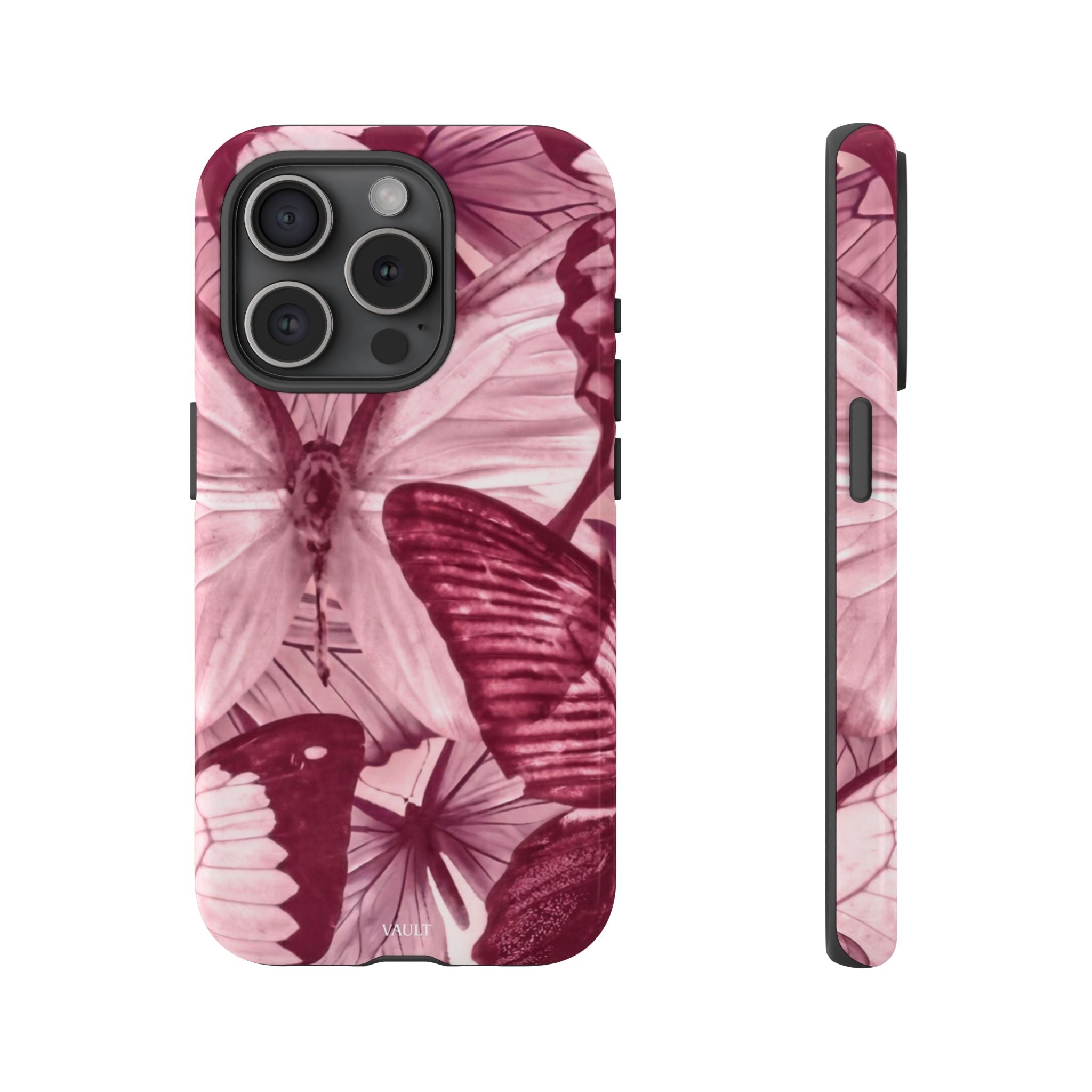 Butterfly Tough Phone Case — Vintage Pink Floral Protective Cover