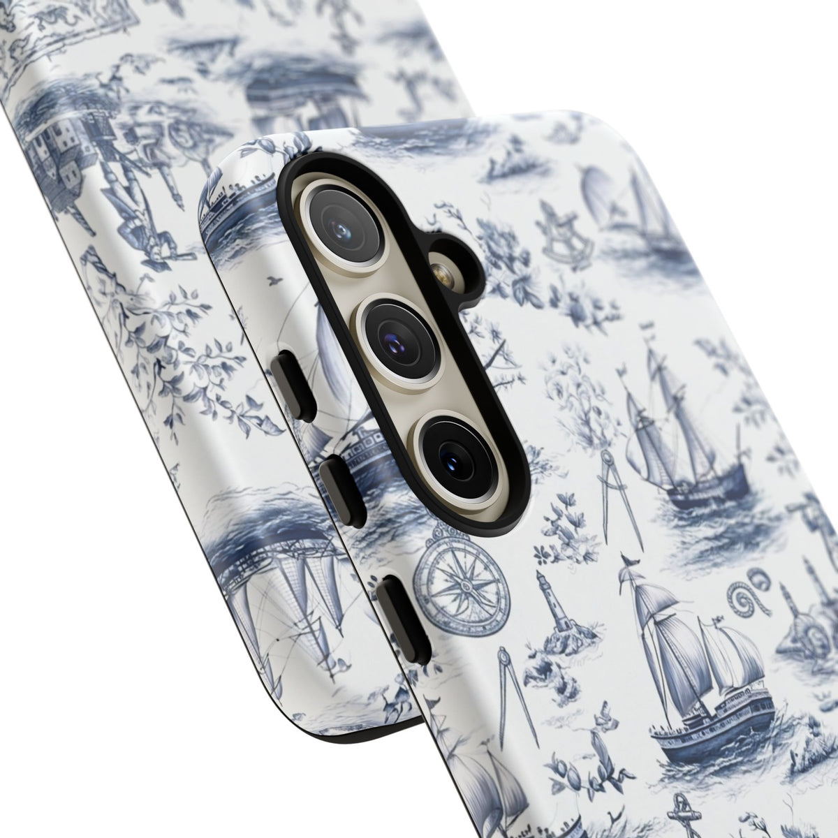 Nautical Vintage Ship Tough Phone Case — Blue Toile Sailboat Pattern