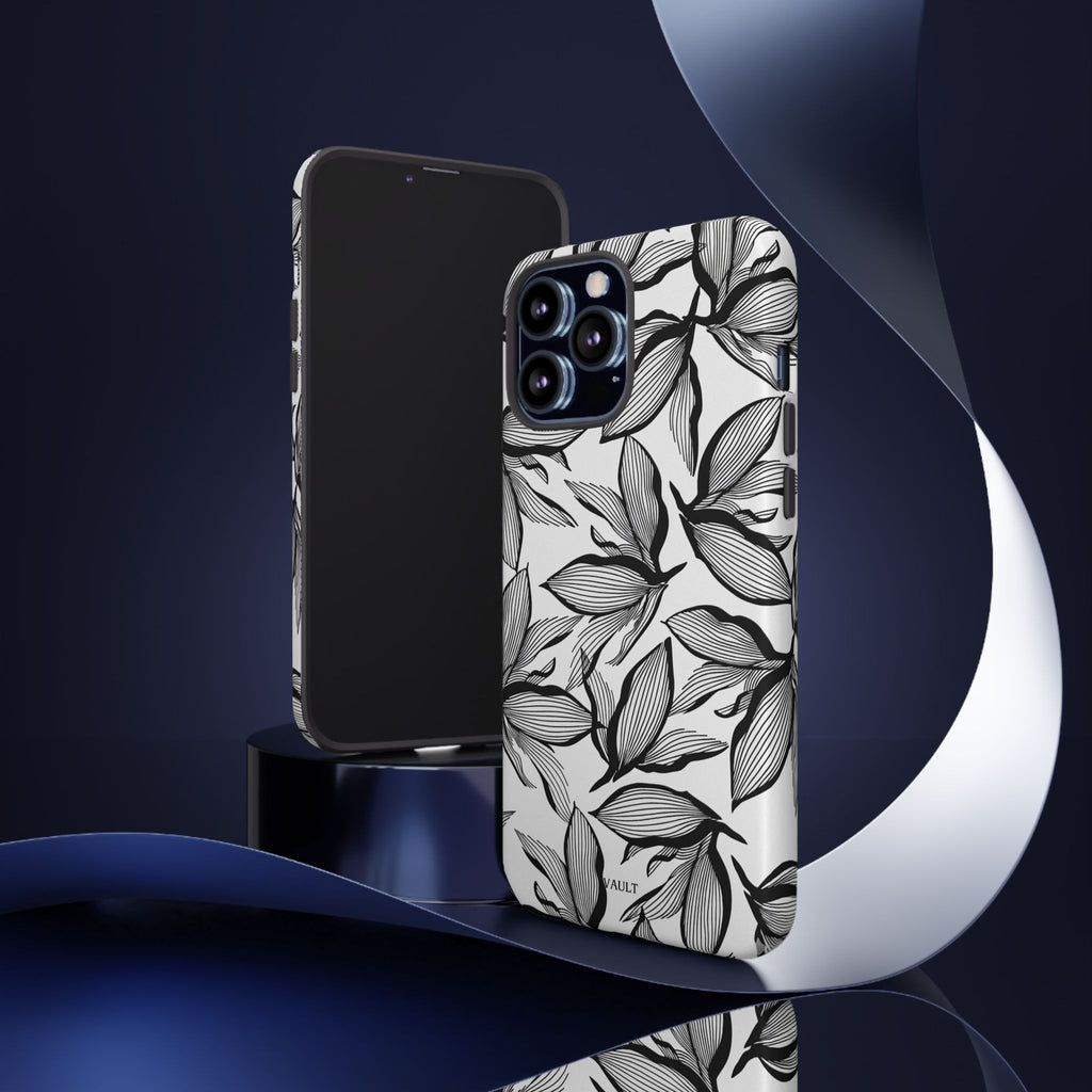 Floral Leaves Tough Phone Case – Black & White Botanical Protection