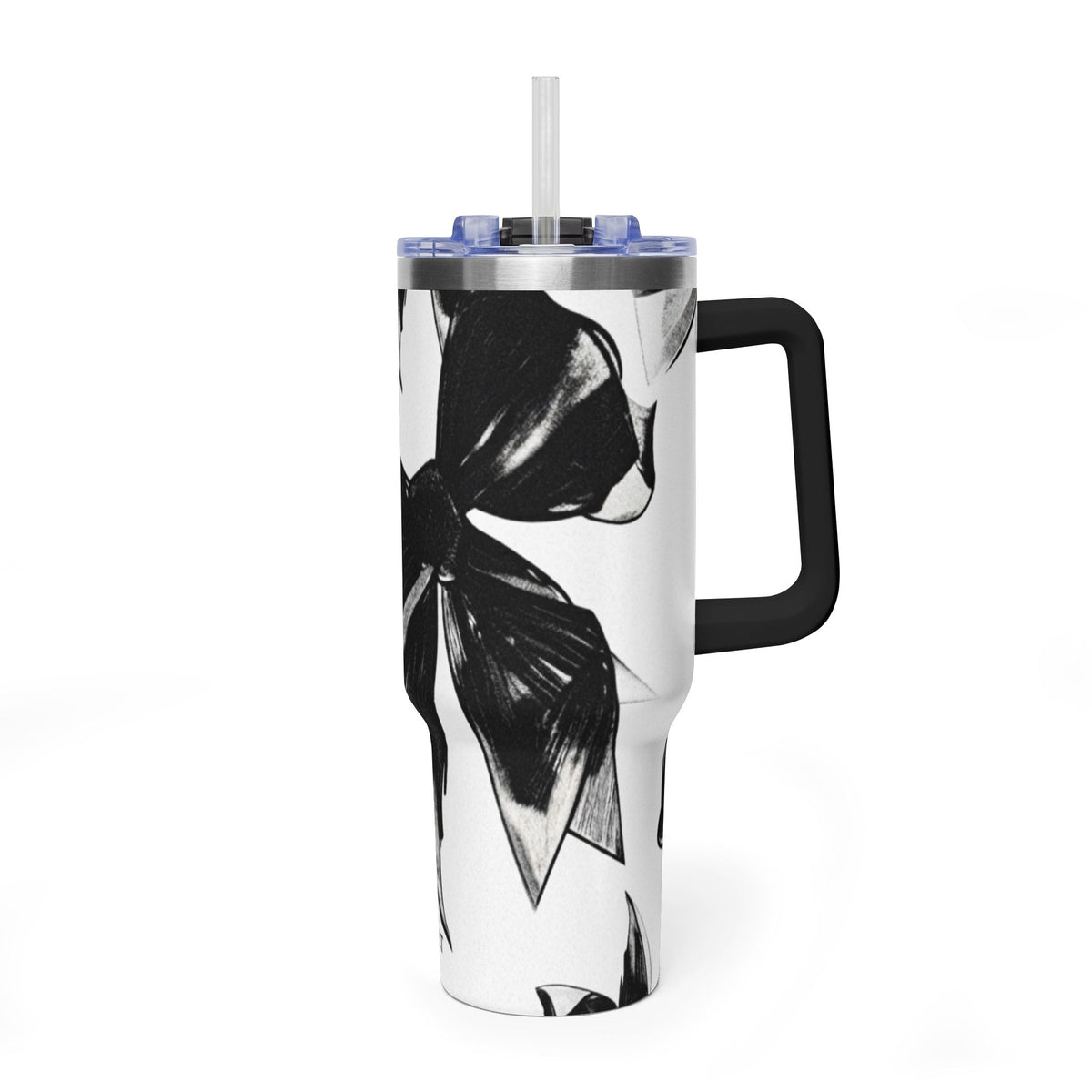 40oz Floral Black & White Vacuum Tumbler — Insulated Travel Cup