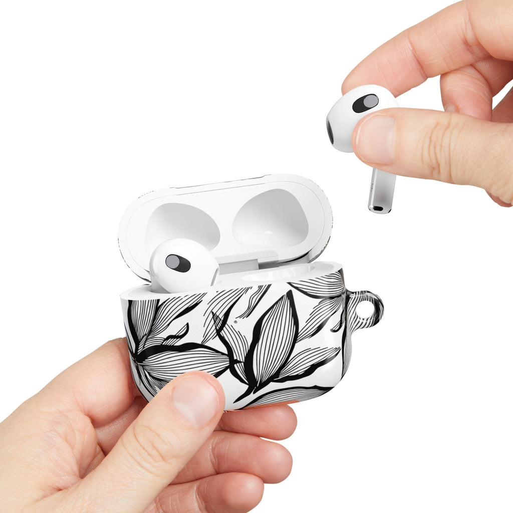Floral Monochrome AirPod Case — Black & White Leaf Pattern