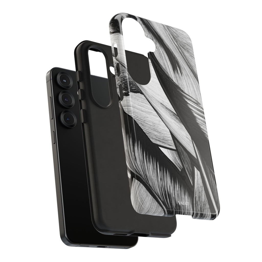 Monochrome Tropical Leaf Tough Phone Case — Black & White Botanical Protective Cover