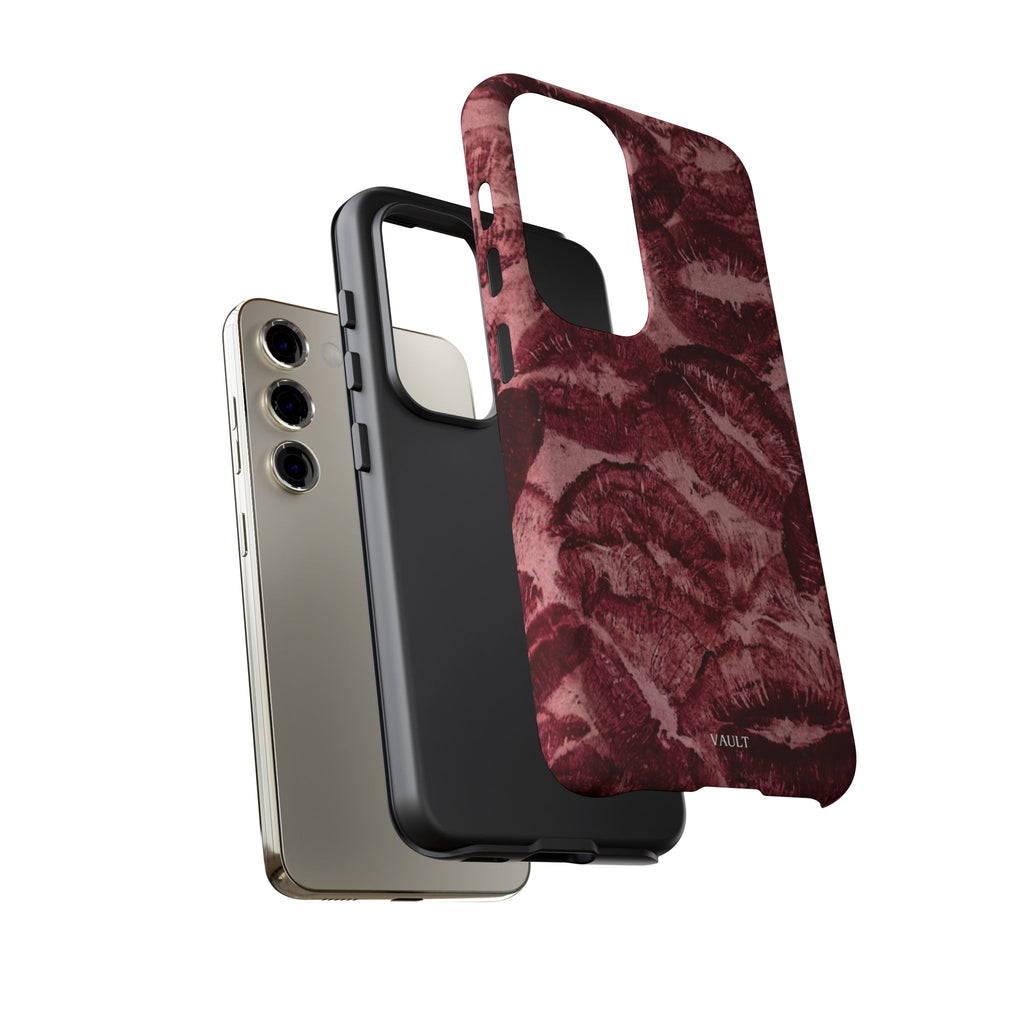Kiss Print Phone Case – Burgundy Lip Pattern Protective Phone Cover