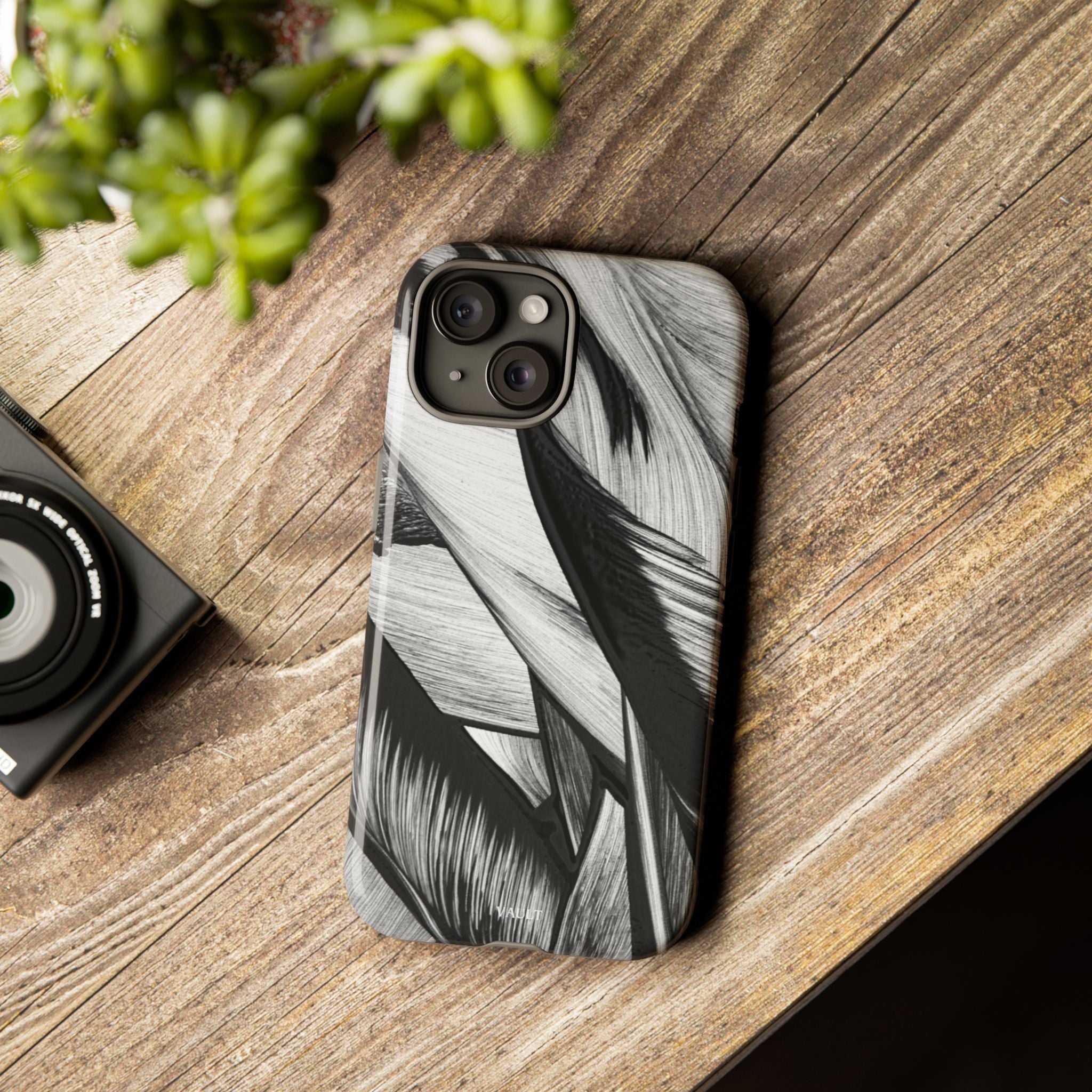 Monochrome Tropical Leaf Tough Phone Case — Black & White Botanical Protective Cover