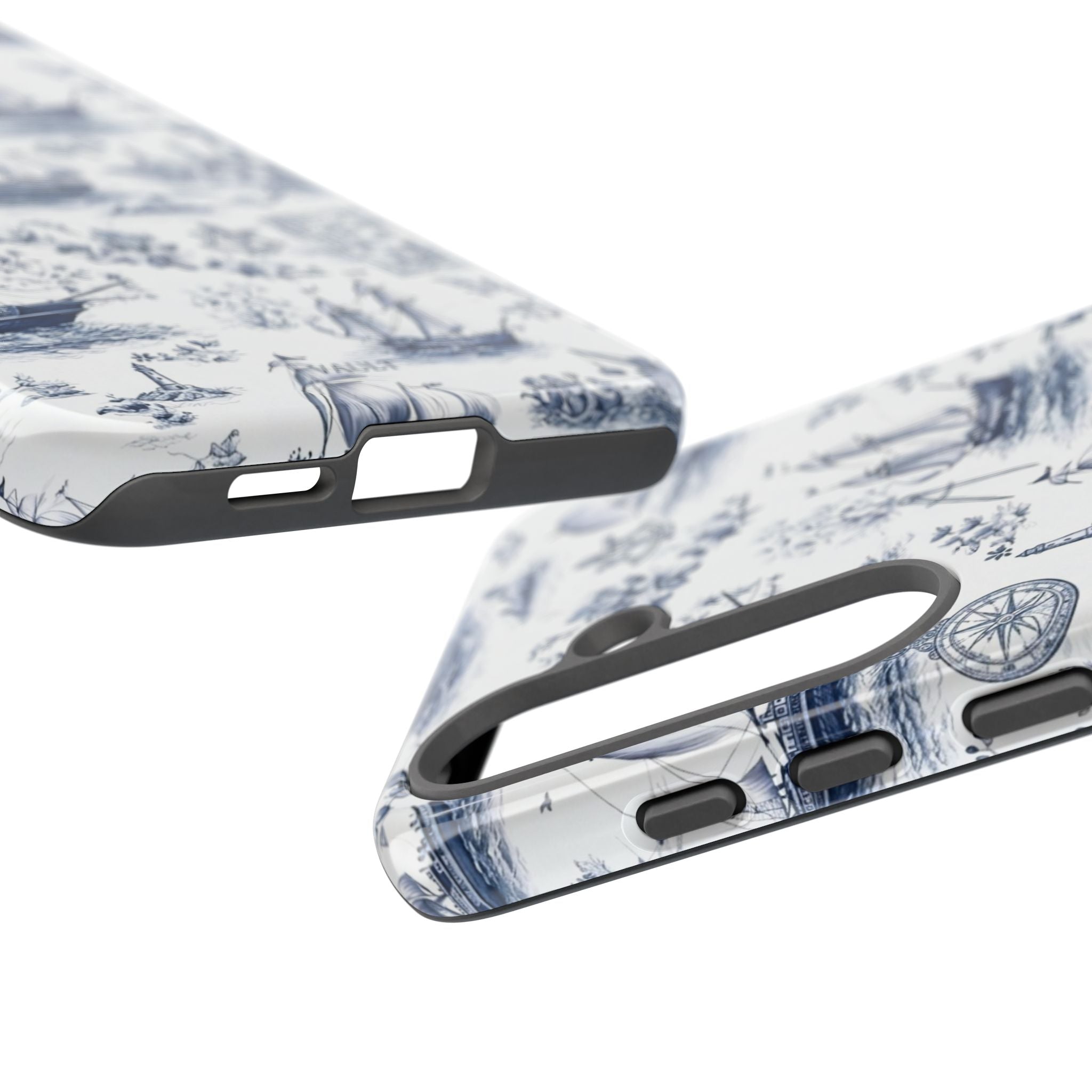 Nautical Vintage Ship Tough Phone Case — Blue Toile Sailboat Pattern