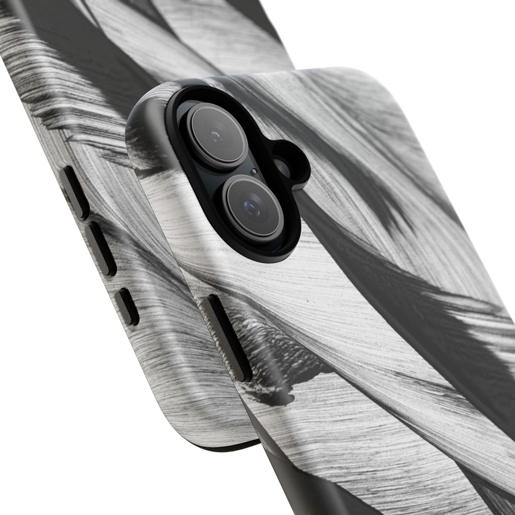 Monochrome Tropical Leaf Tough Phone Case — Black & White Botanical Protective Cover