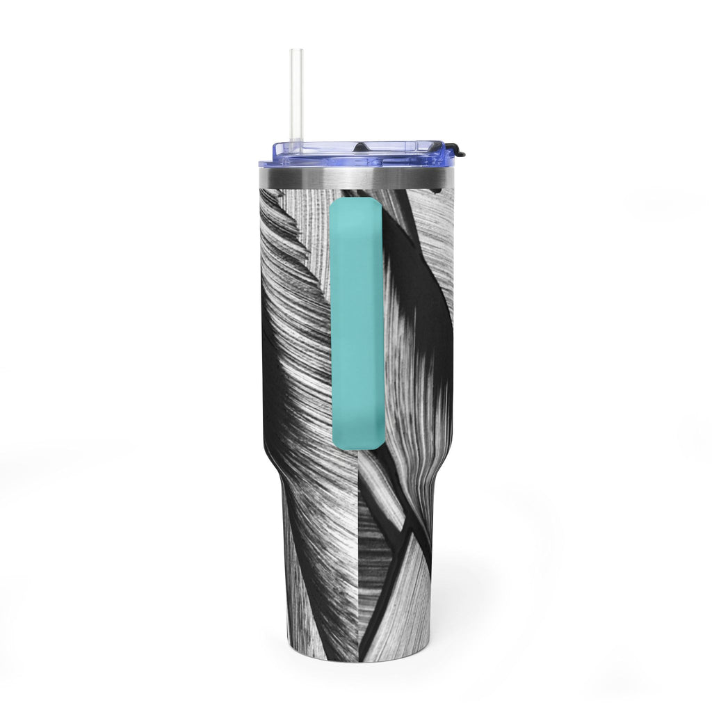40oz Black & White Tropical Leaf Thermal Tumbler