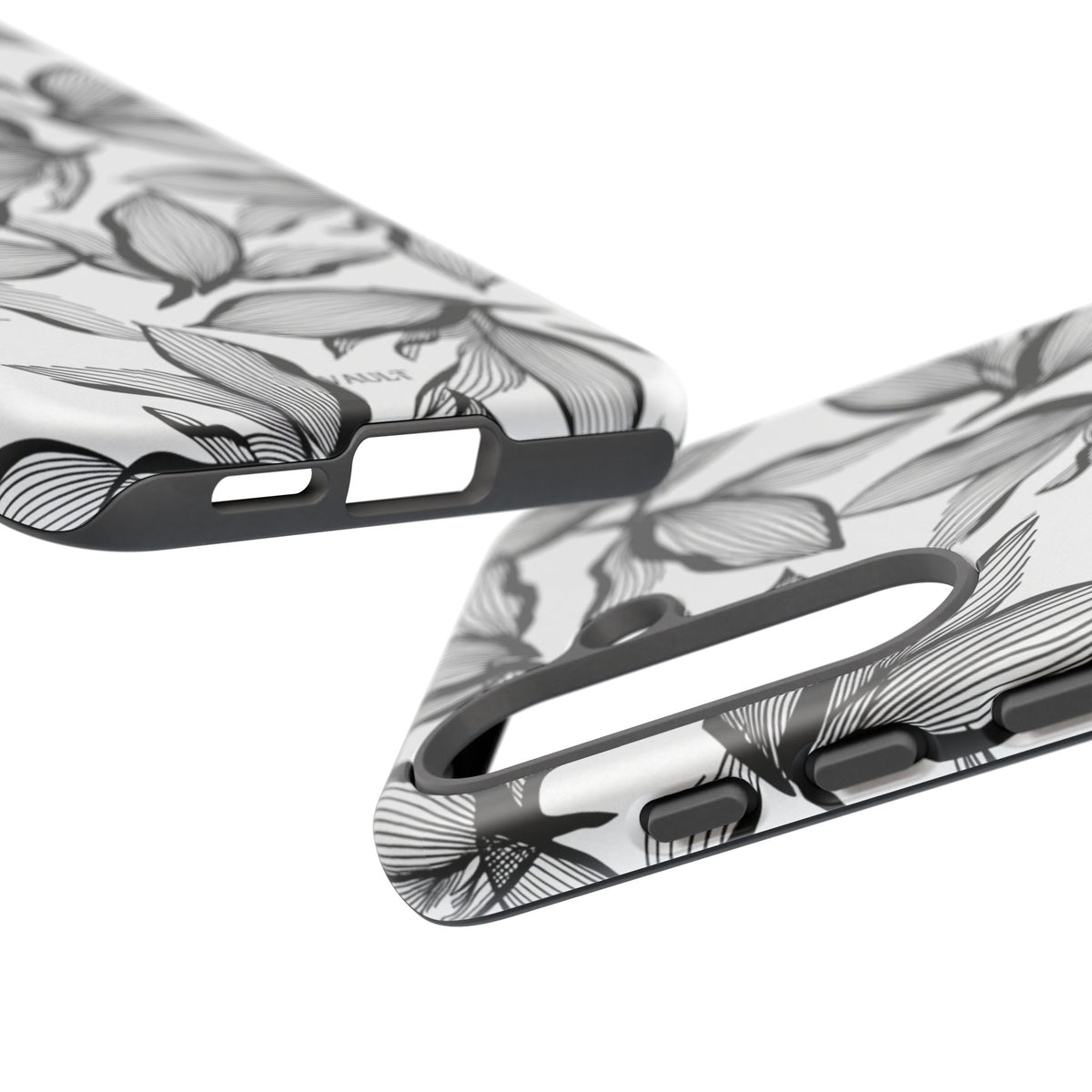 Floral Leaves Tough Phone Case – Black & White Botanical Protection