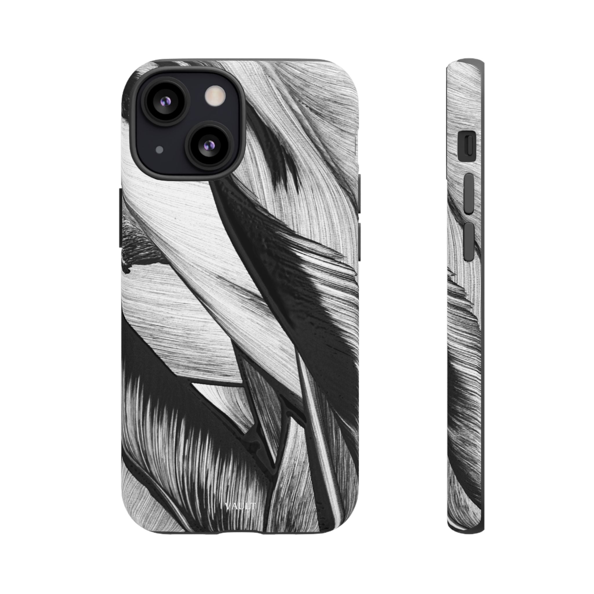 Monochrome Tropical Leaf Tough Phone Case — Black & White Botanical Protective Cover