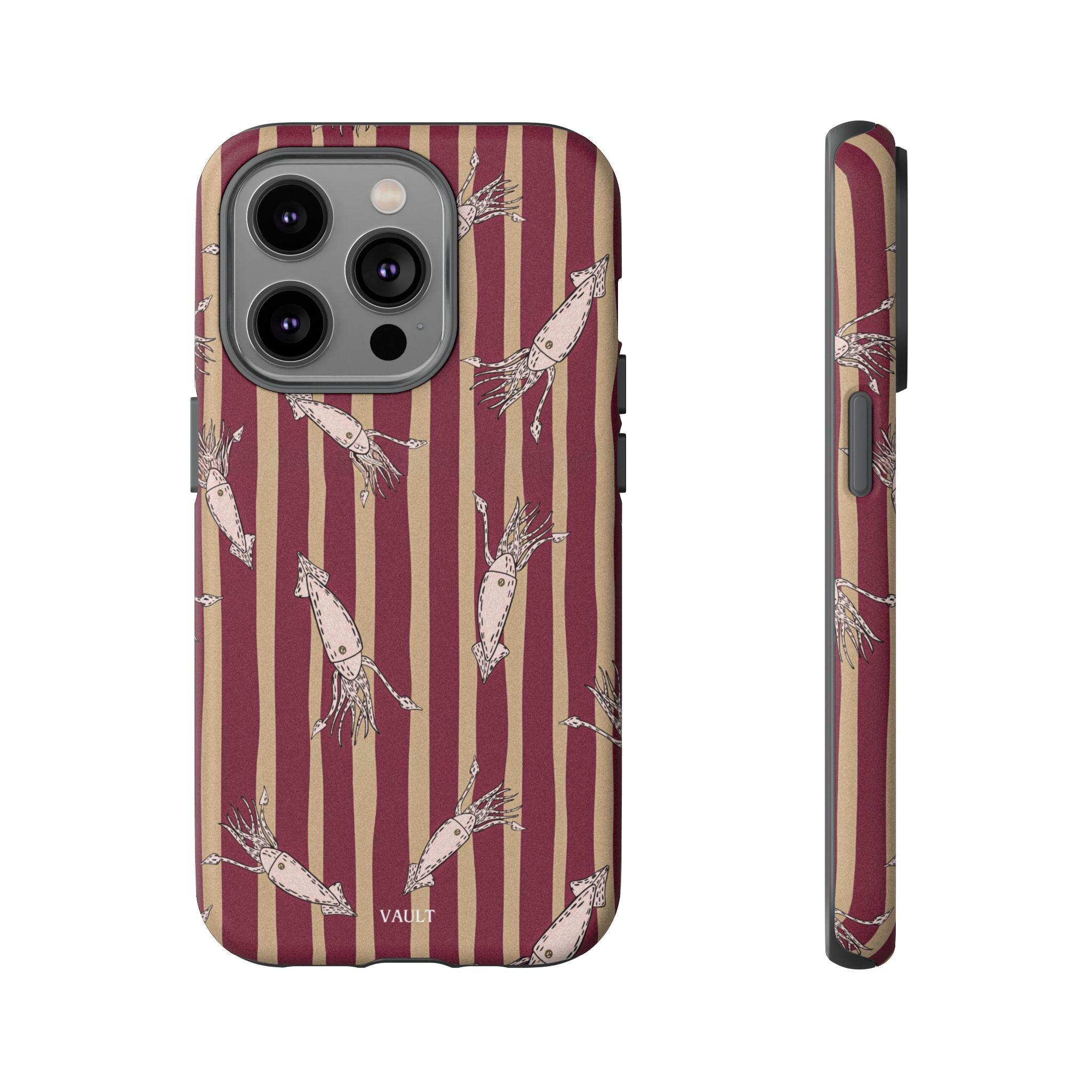 Phone Case - Vintage Shrimp Pattern on Burgundy Stripes