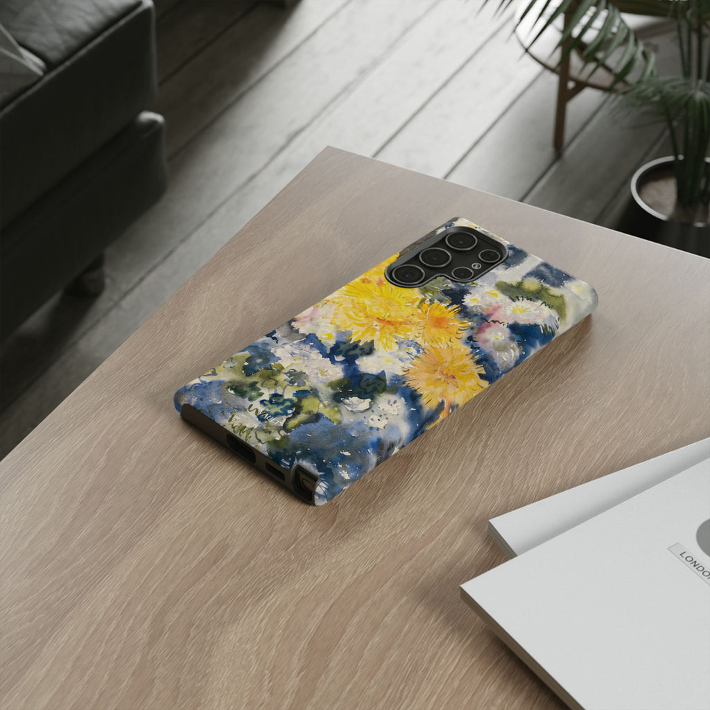 Floral Watercolor Phone Case – Yellow Chrysanthemums Design