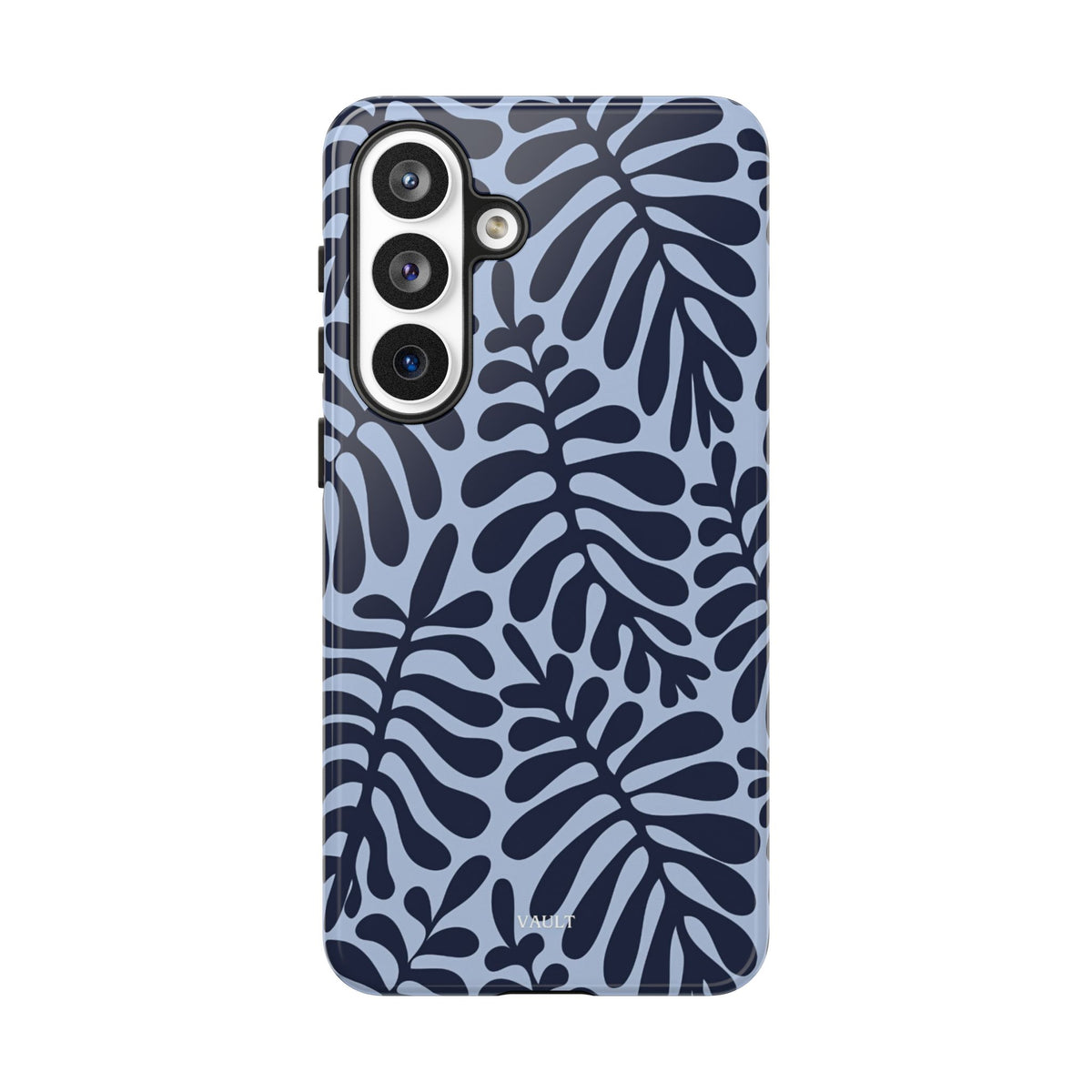 Floral Fern Tough Phone Case – Navy Blue on Light Blue, Protective Slim Cover