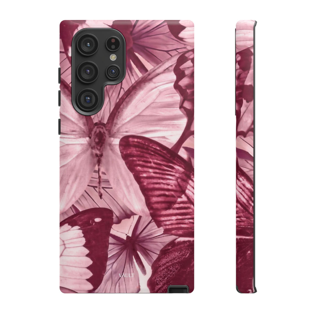 Butterfly Tough Phone Case — Vintage Pink Floral Protective Cover