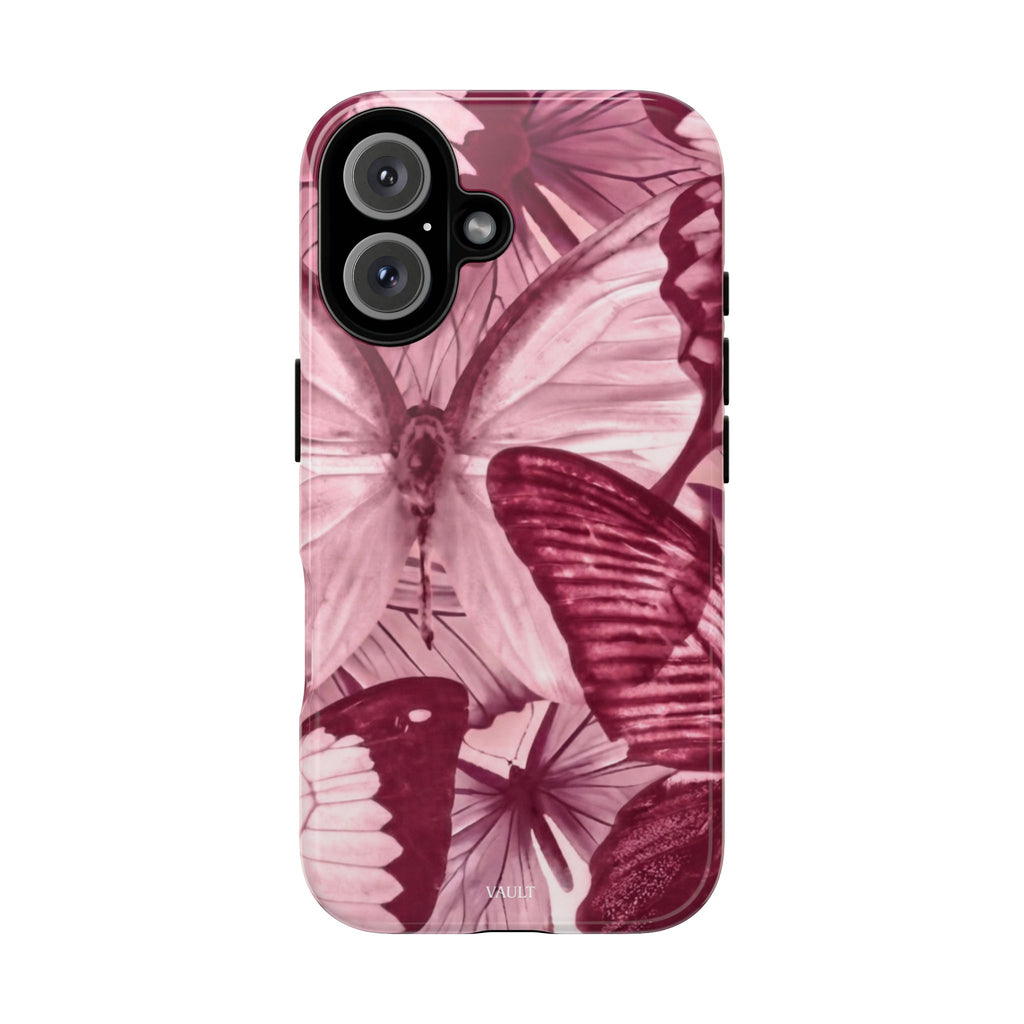 Butterfly Tough Phone Case — Vintage Pink Floral Protective Cover