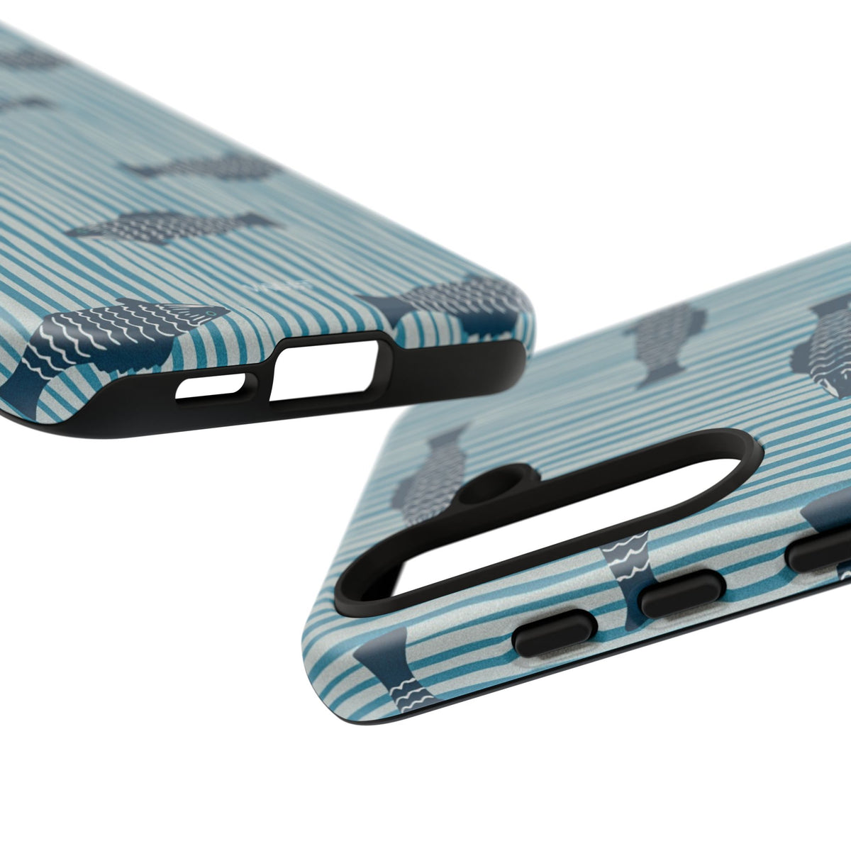 Fish Pattern Tough Phone Case — Blue Striped Ocean Design