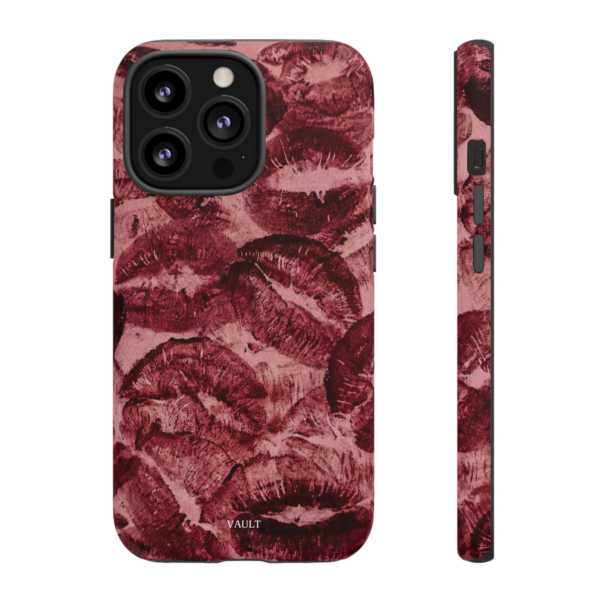 Kiss Print Phone Case – Burgundy Lip Pattern Protective Phone Cover