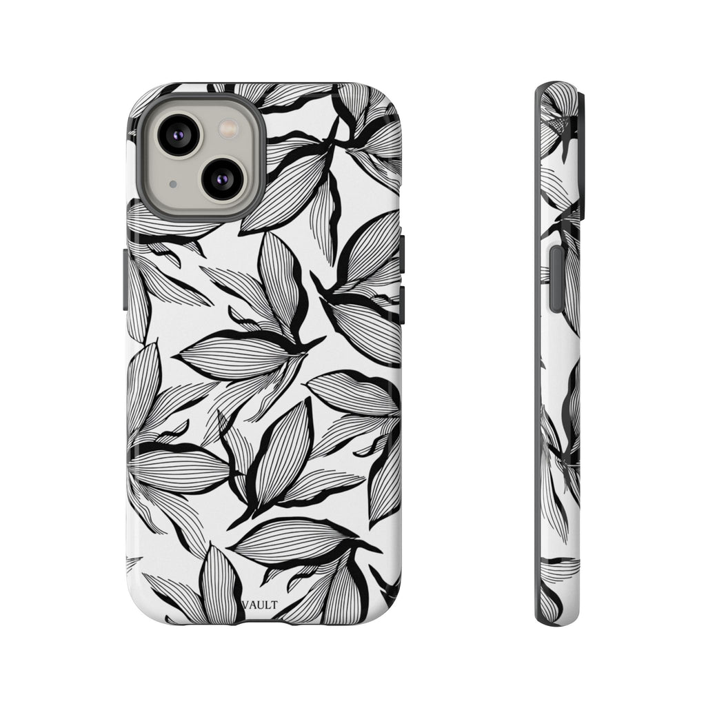 Floral Leaves Tough Phone Case – Black & White Botanical Protection