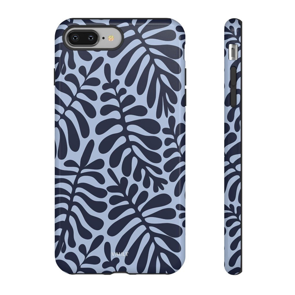 Floral Fern Tough Phone Case – Navy Blue on Light Blue, Protective Slim Cover