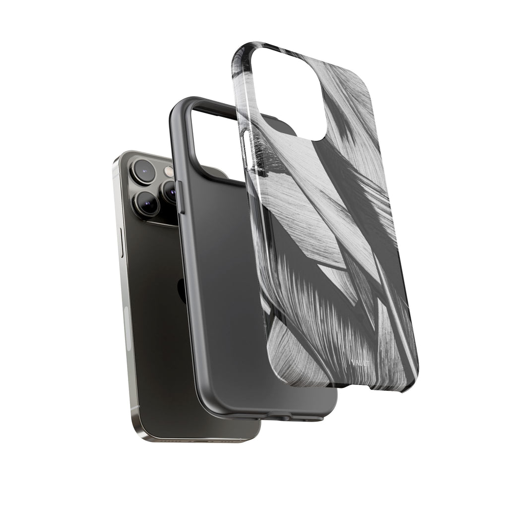 Monochrome Tropical Leaf Tough Phone Case — Black & White Botanical Protective Cover