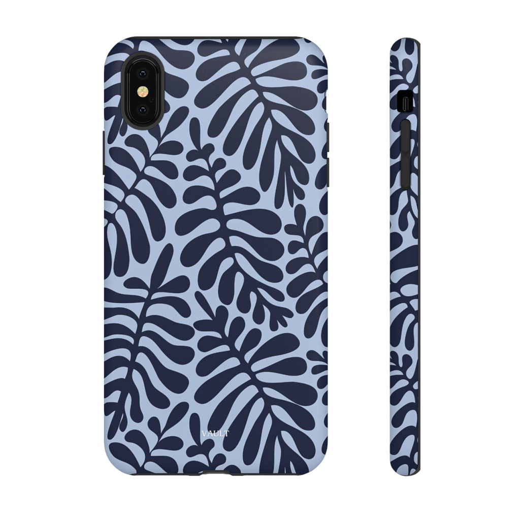Floral Fern Tough Phone Case – Navy Blue on Light Blue, Protective Slim Cover