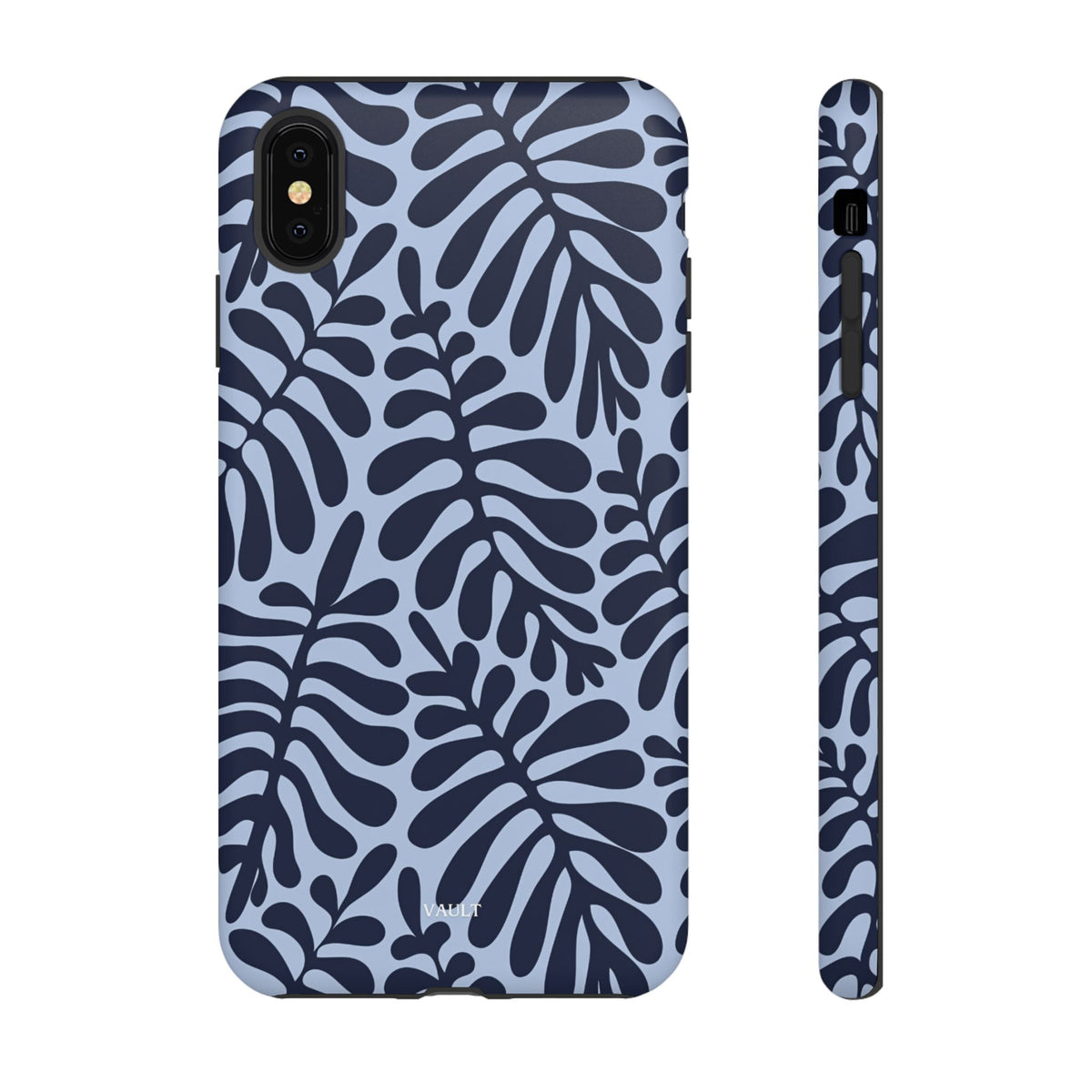 Floral Fern Tough Phone Case – Navy Blue on Light Blue, Protective Slim Cover