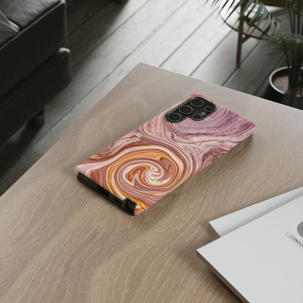 Marble Swirl Phone Case — Pink & Gold Abstract Tough Case