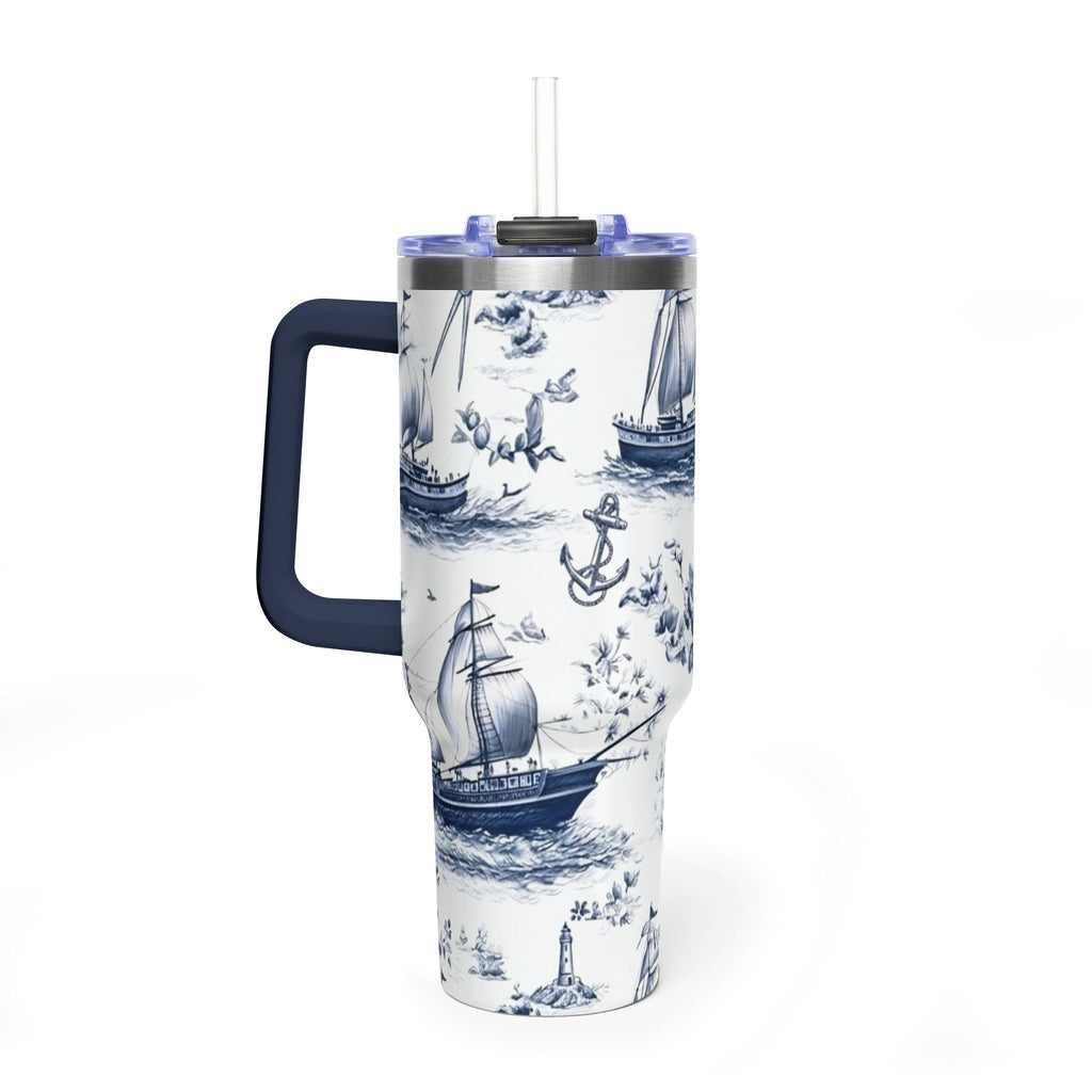 Nautical Blue Toile 40oz Thermal Tumbler