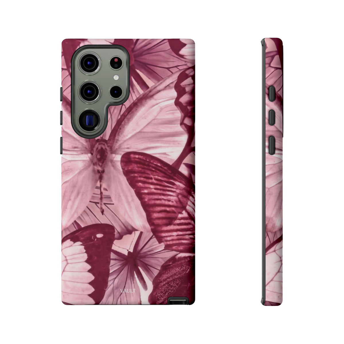 Butterfly Tough Phone Case — Vintage Pink Floral Protective Cover