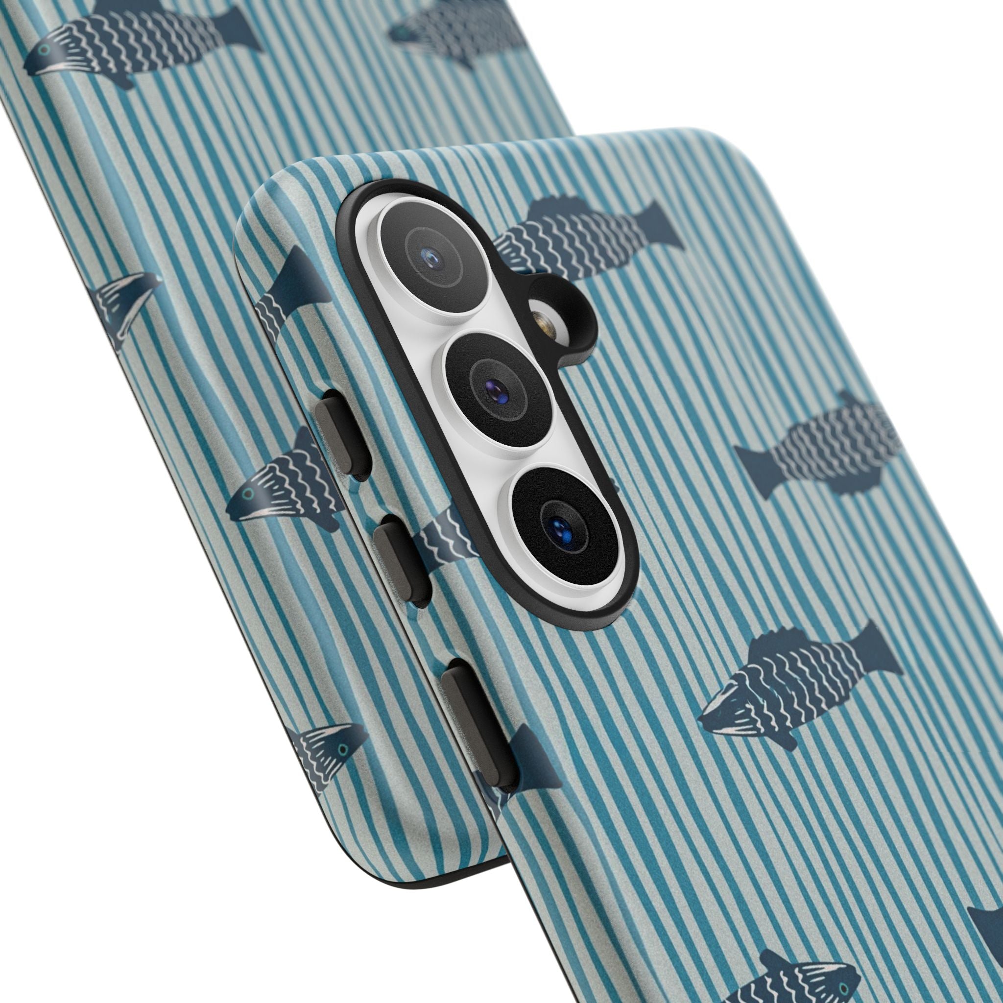 Fish Pattern Tough Phone Case — Blue Striped Ocean Design