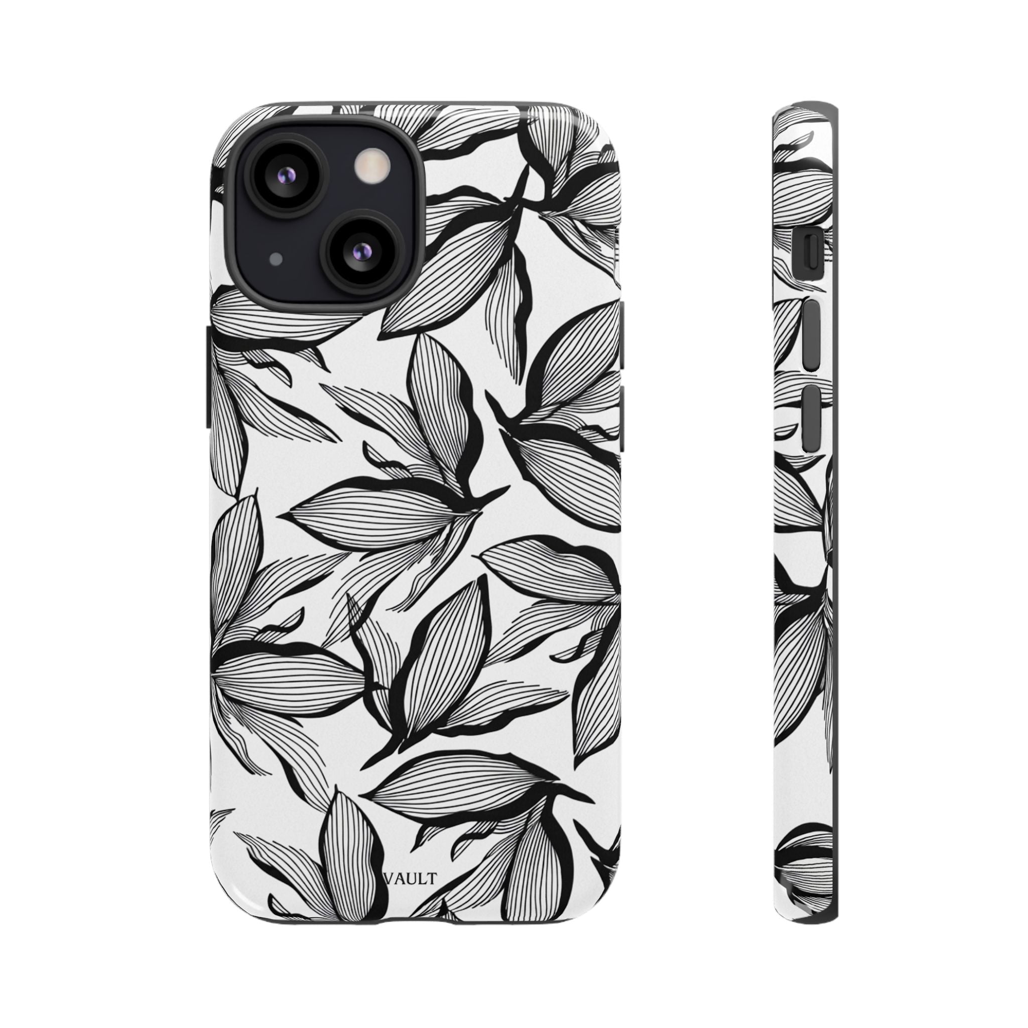 Floral Leaves Tough Phone Case – Black & White Botanical Protection
