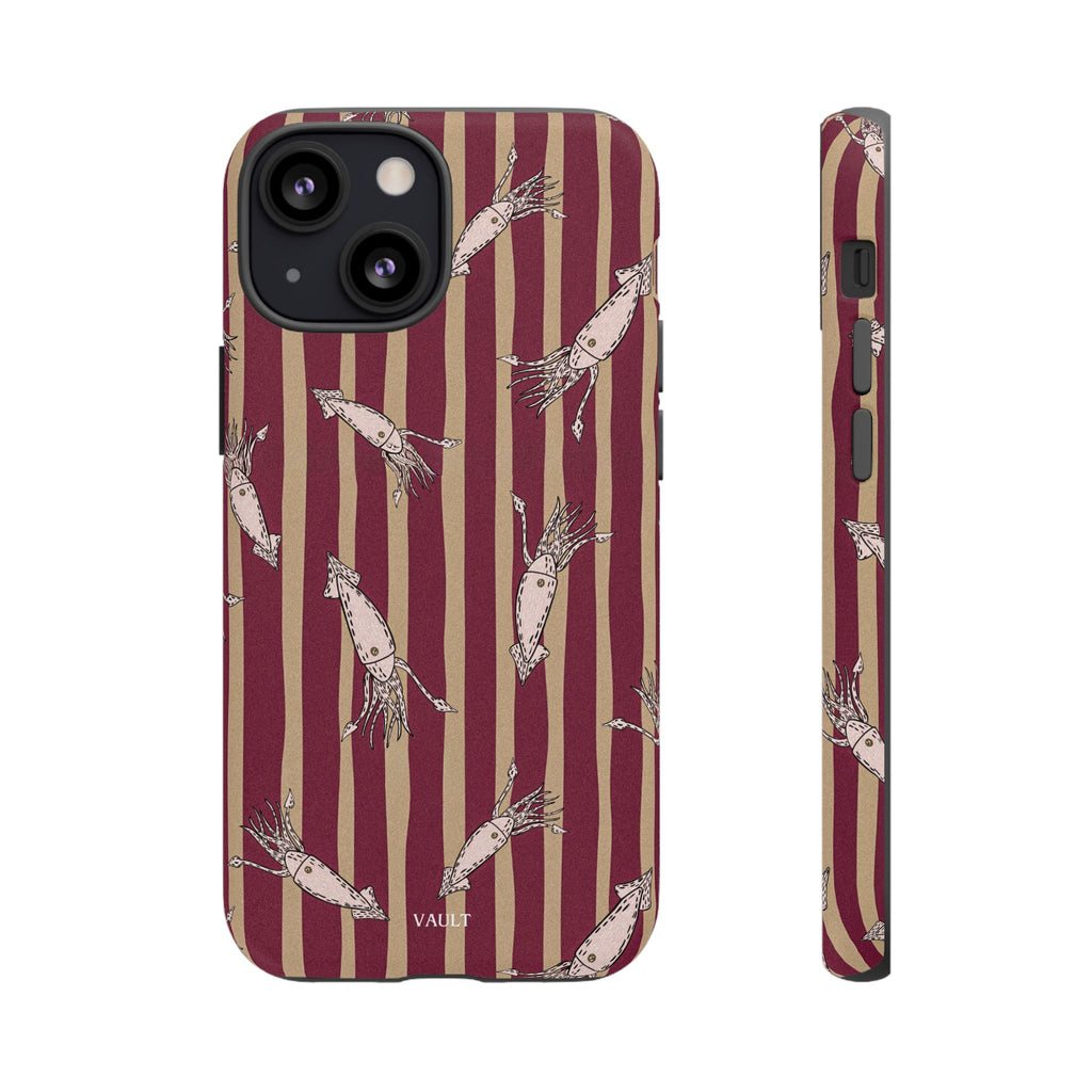 Phone Case - Vintage Shrimp Pattern on Burgundy Stripes