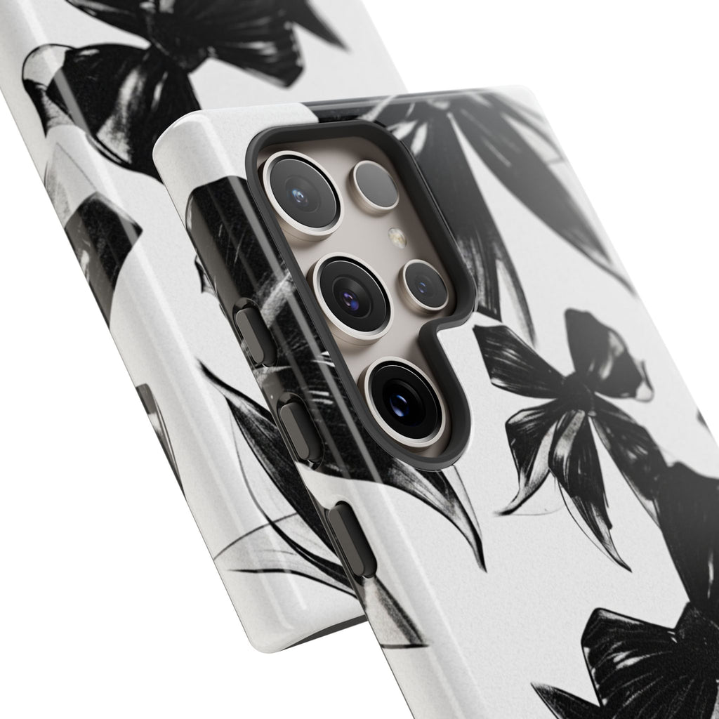 Floral Brushstroke Phone Case — Black & White Botanical Tough Case