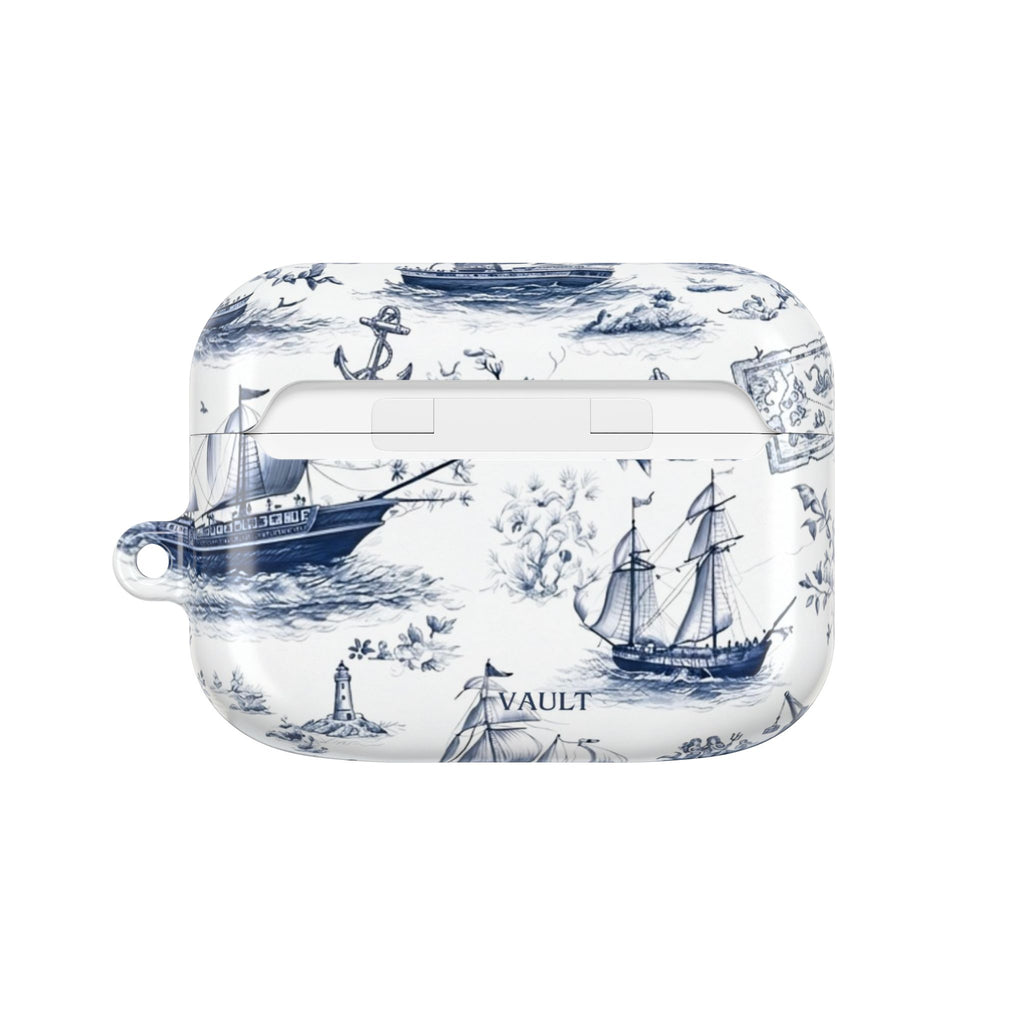 Nautical Toile AirPod Case – Blue Sailboat & Lighthouse Protective Cover