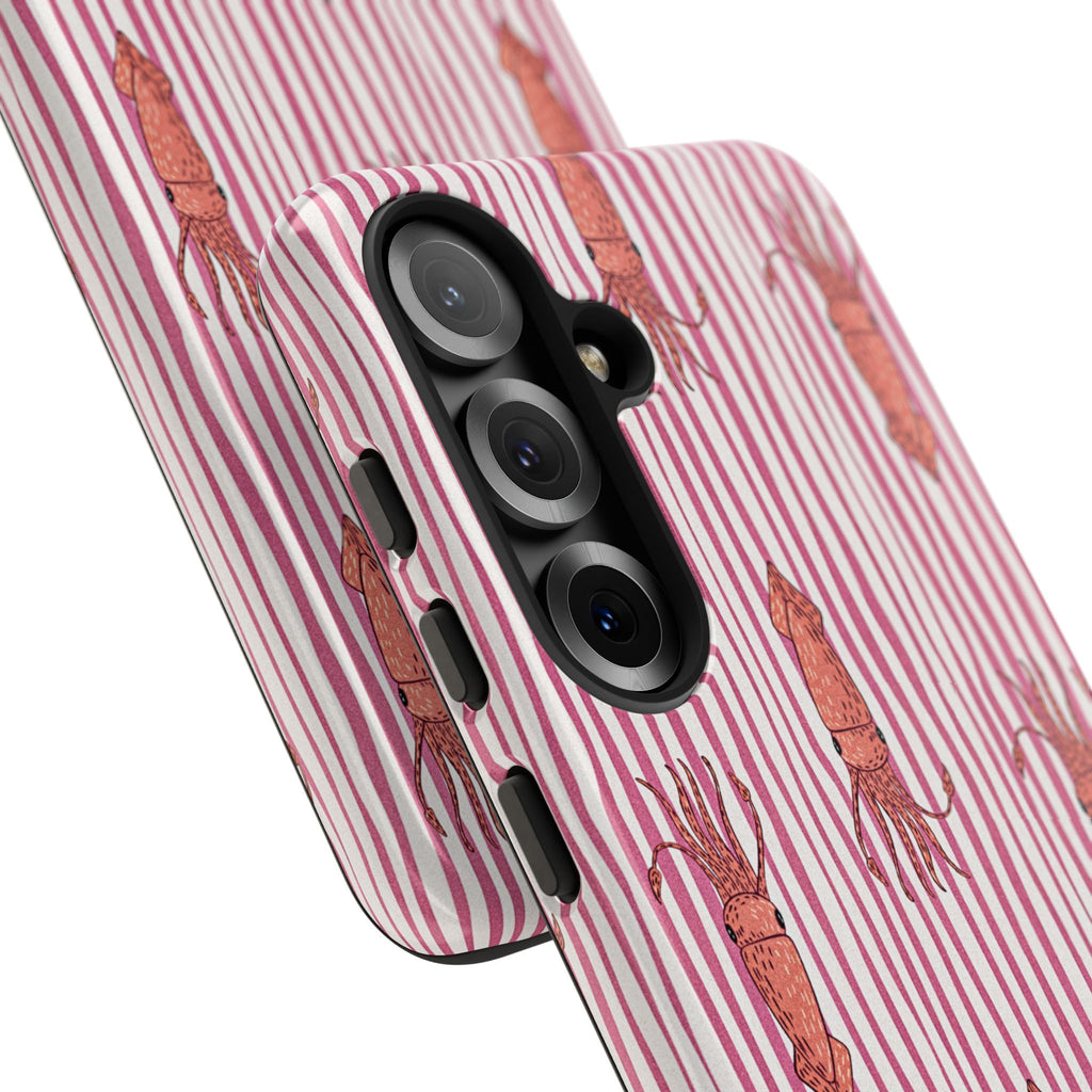 Squid Stripe Phone Case — Pink Nautical Sea Creature Pattern
