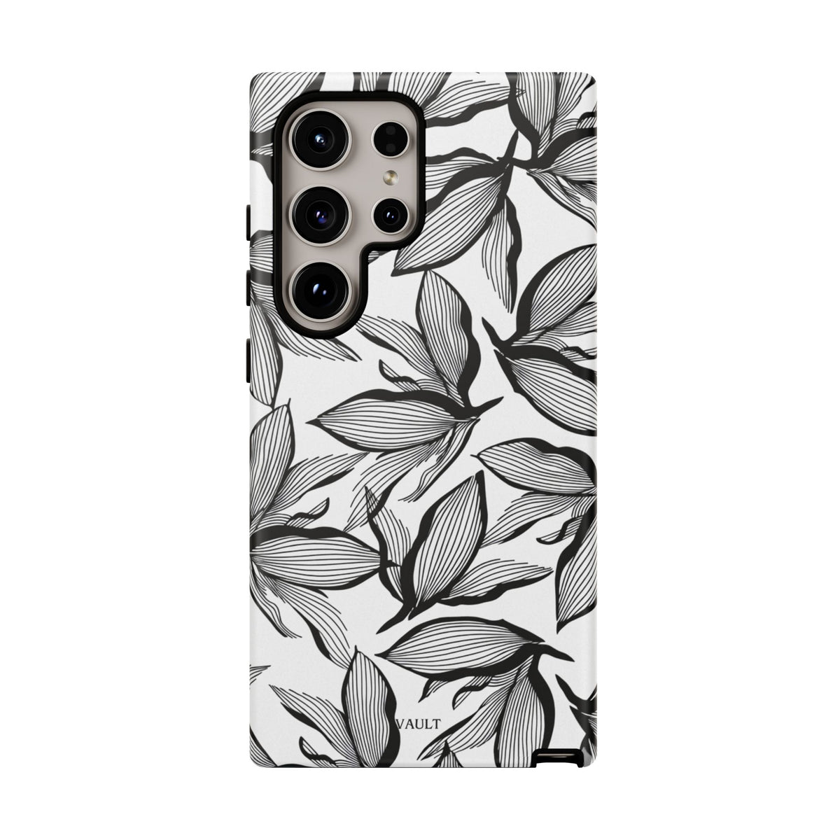 Floral Leaves Tough Phone Case – Black & White Botanical Protection