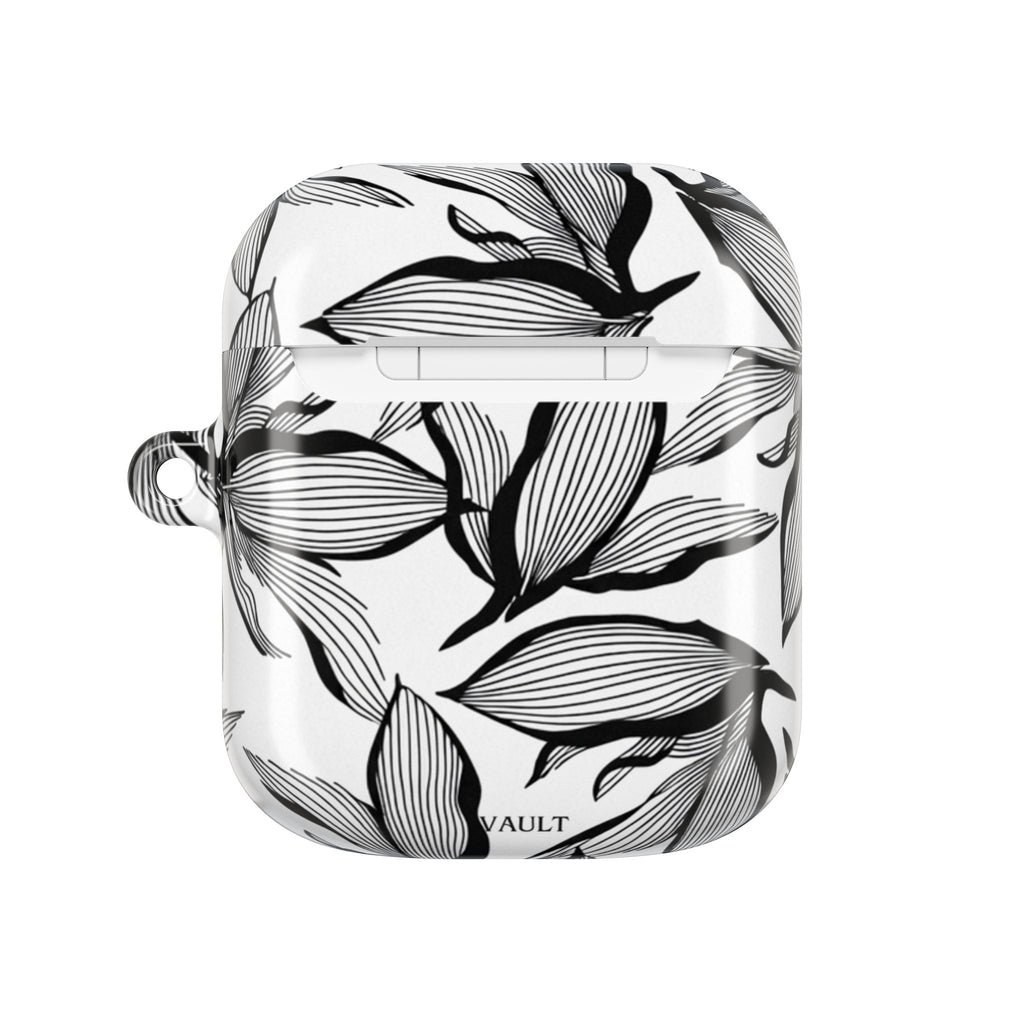 Floral Monochrome AirPod Case — Black & White Leaf Pattern