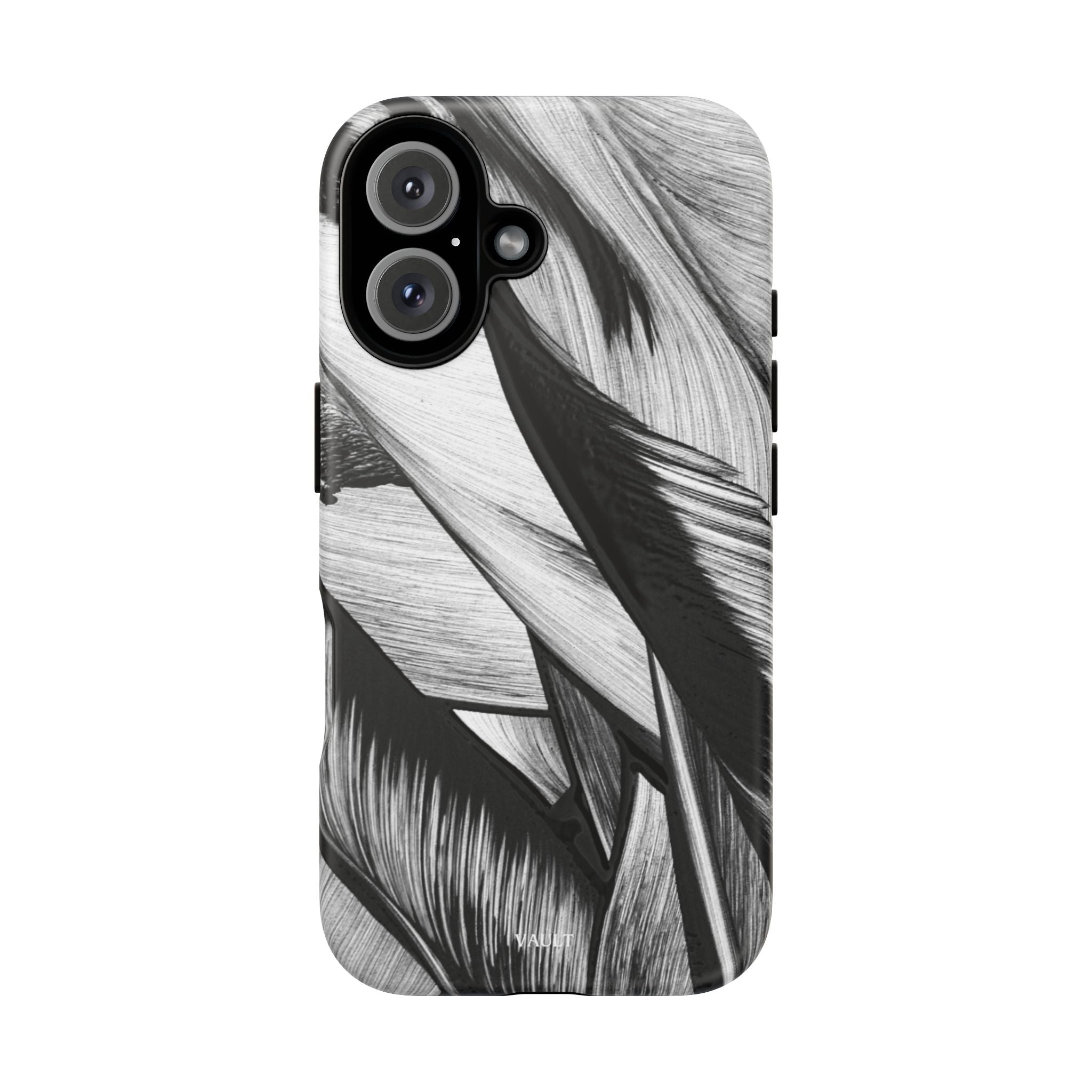 Monochrome Tropical Leaf Tough Phone Case — Black & White Botanical Protective Cover