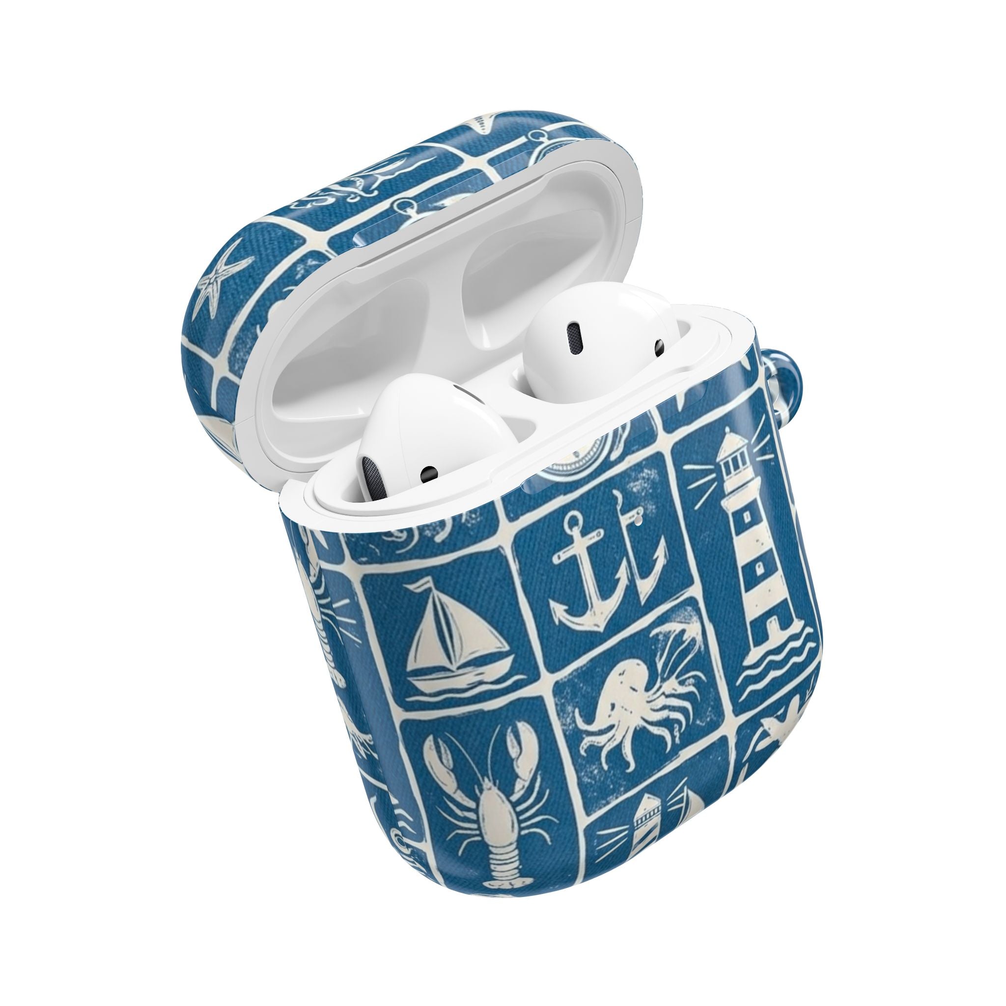 Nautical Tile AirPod Case — Coastal Lighthouse & Sea Creatures Silicone Cover