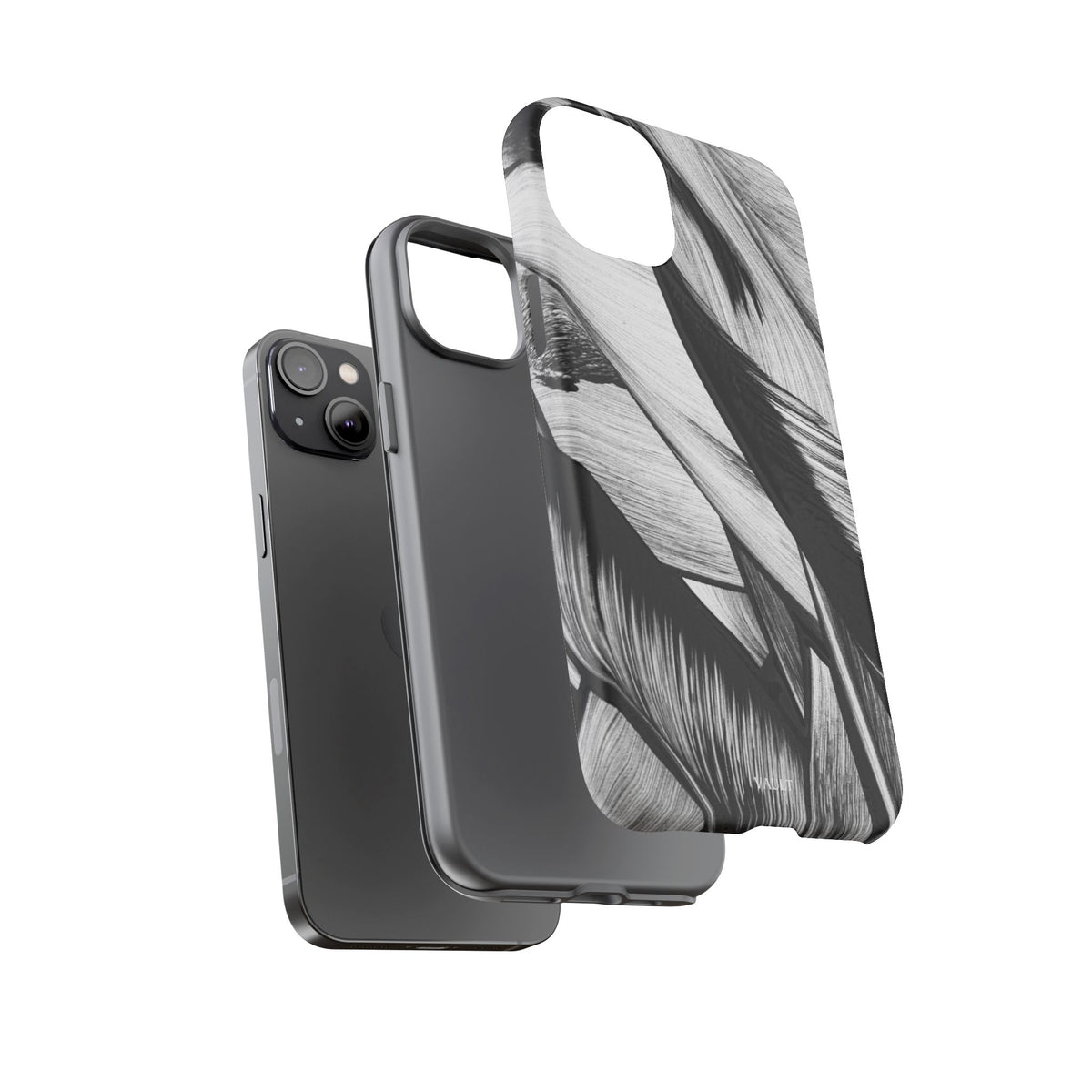 Monochrome Tropical Leaf Tough Phone Case — Black & White Botanical Protective Cover