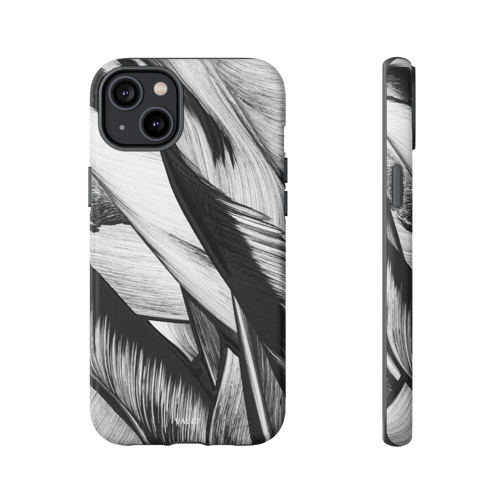 Monochrome Tropical Leaf Tough Phone Case — Black & White Botanical Protective Cover