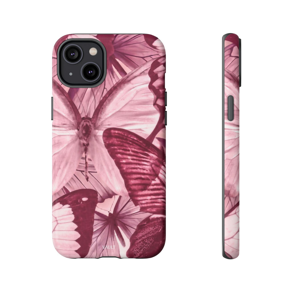 Butterfly Tough Phone Case — Vintage Pink Floral Protective Cover