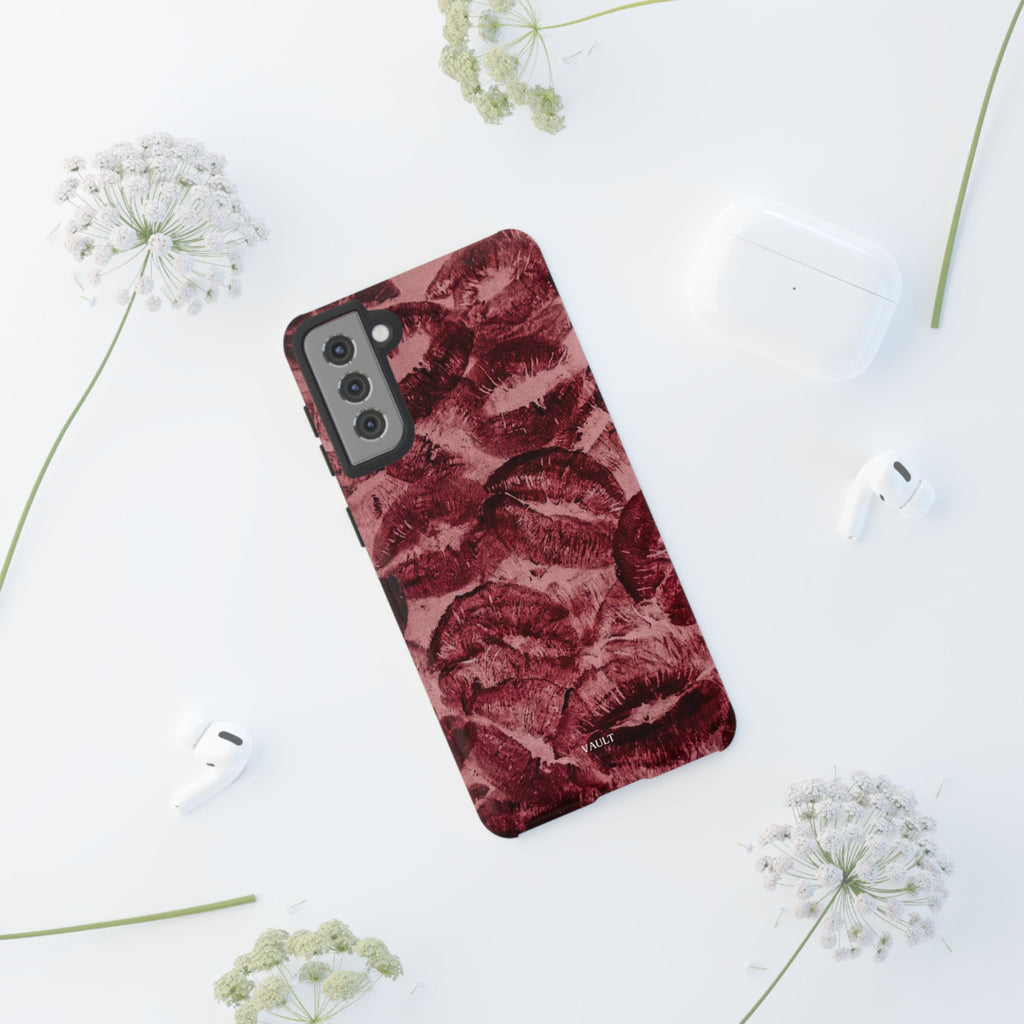 Kiss Print Phone Case – Burgundy Lip Pattern Protective Phone Cover