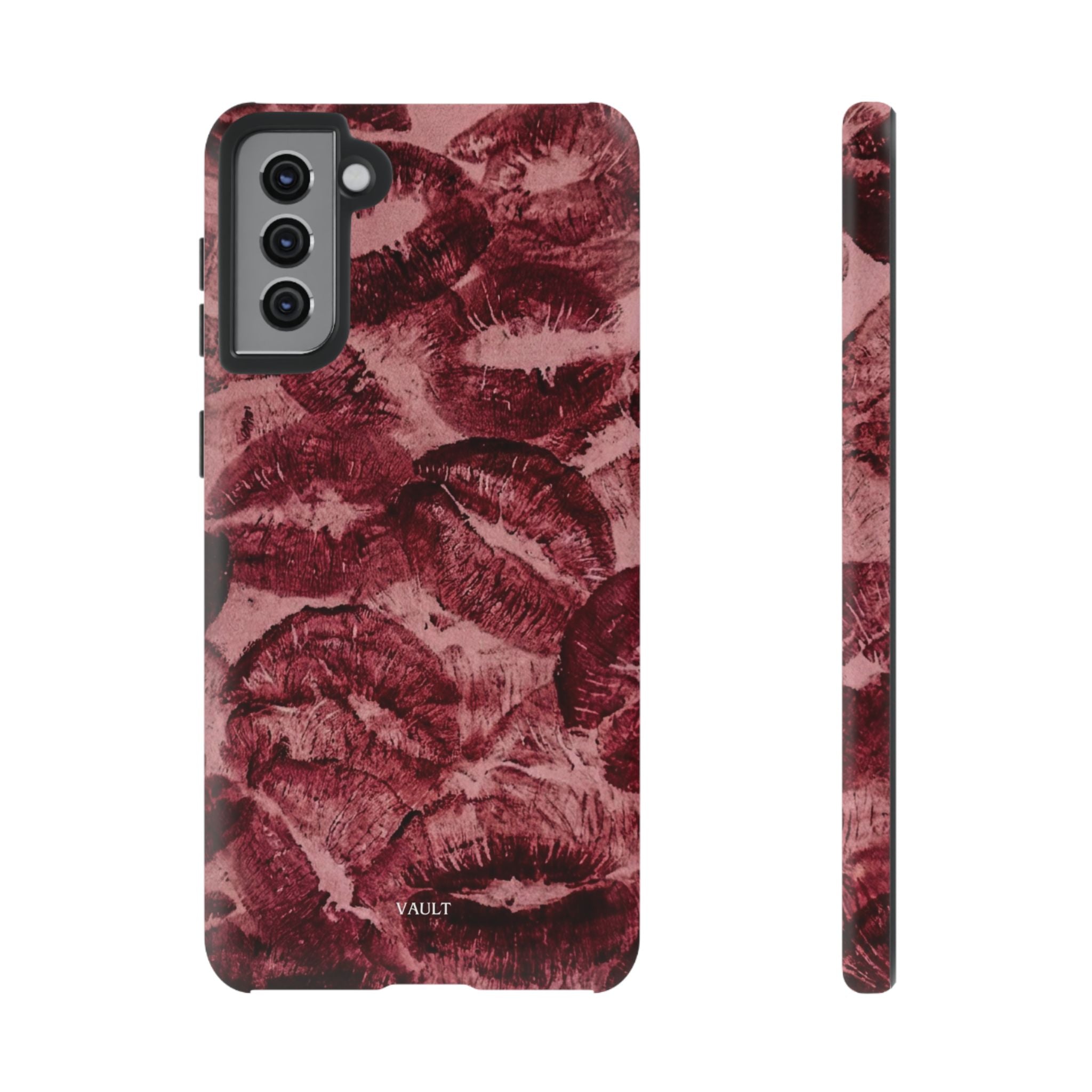 Kiss Print Phone Case – Burgundy Lip Pattern Protective Phone Cover